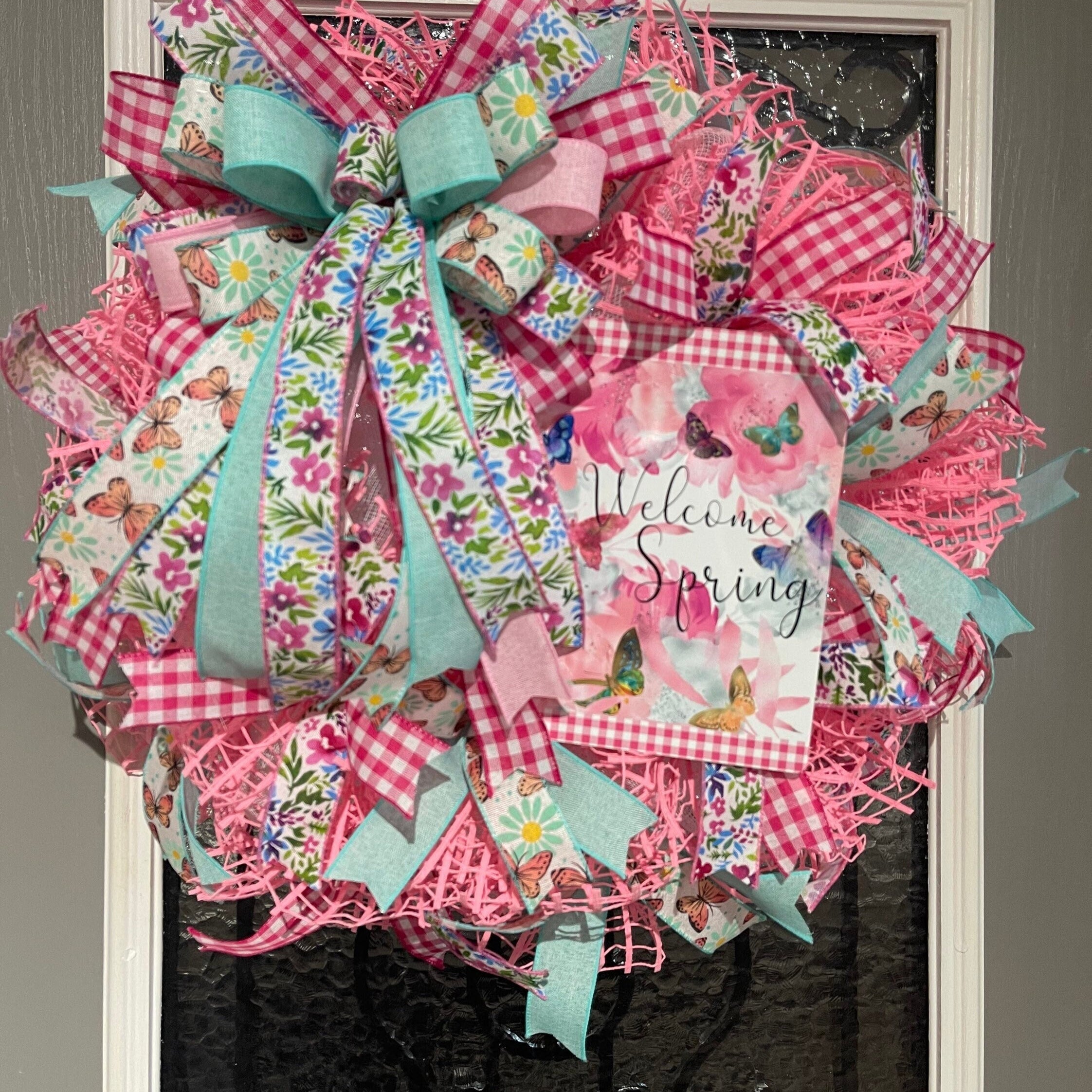 Spring Wreath, Spring Welcome Butterfly Wreath, Butterfly Wreath, Spring Decor