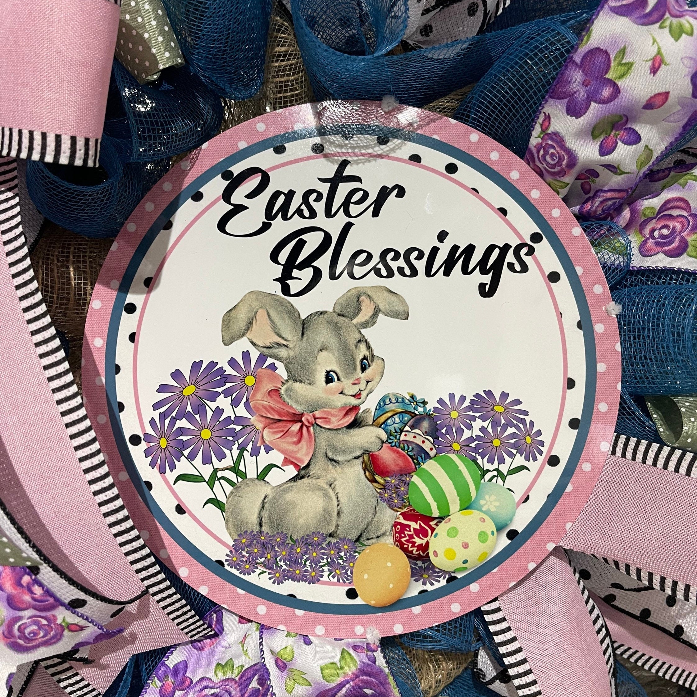 Easter Wreath, Easter Blessings Wreath, Vintage Bunny Wreath, Spring Decor