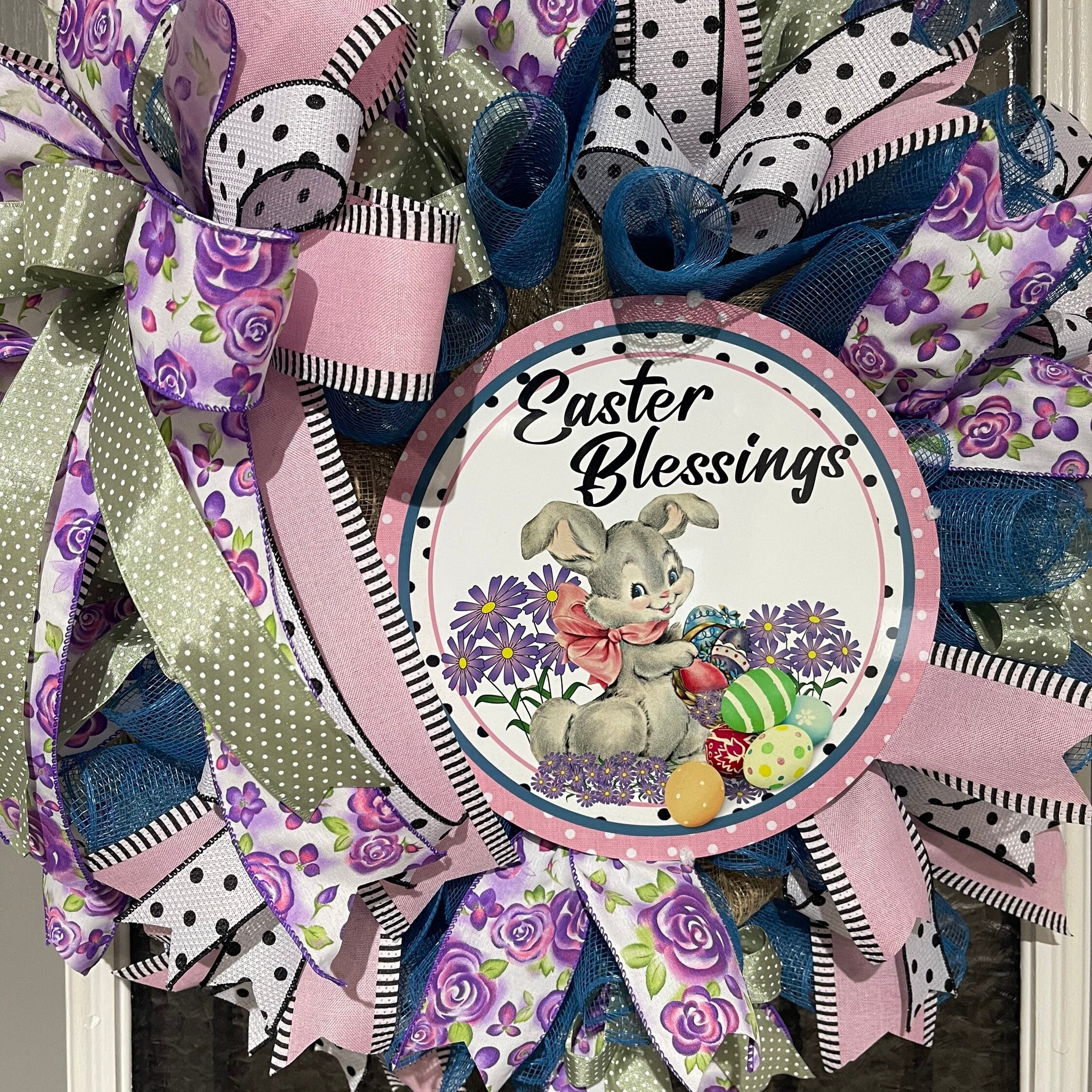 Easter Wreath, Easter Blessings Wreath, Vintage Bunny Wreath, Spring Decor