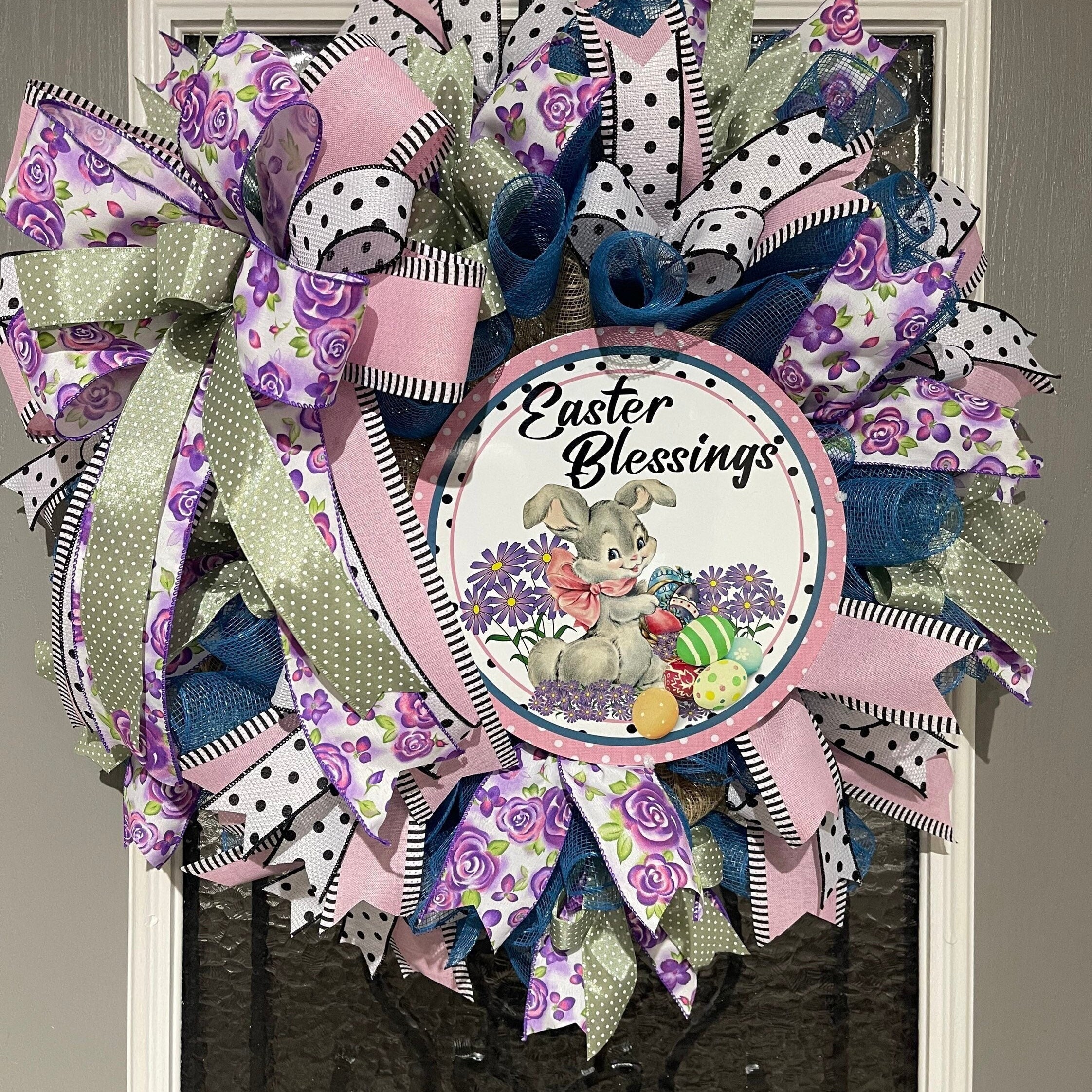 Easter Wreath, Easter Blessings Wreath, Vintage Bunny Wreath, Spring Decor