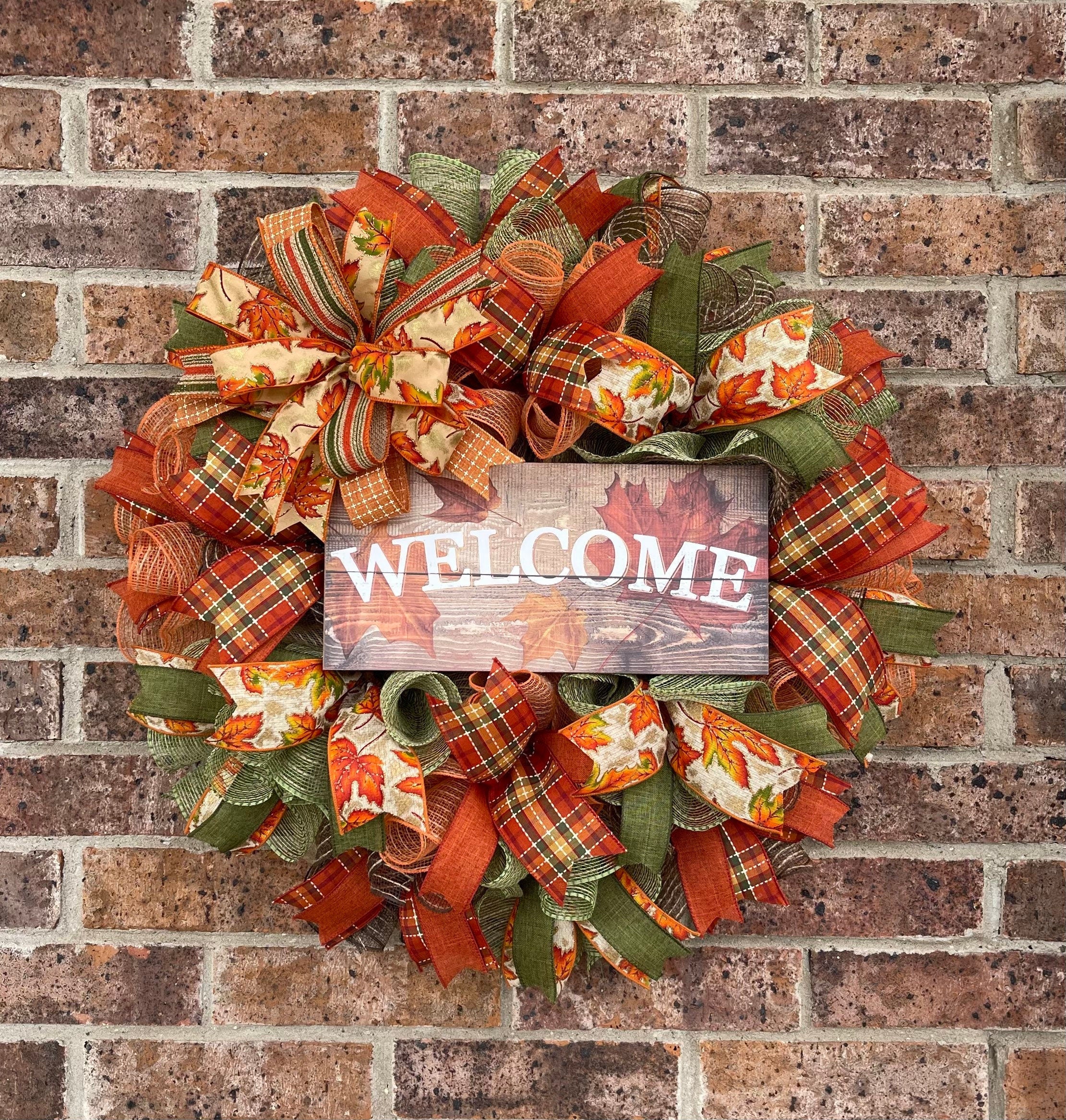 Welcome Fall Wreath for Front Door, Fall Porch Decorations