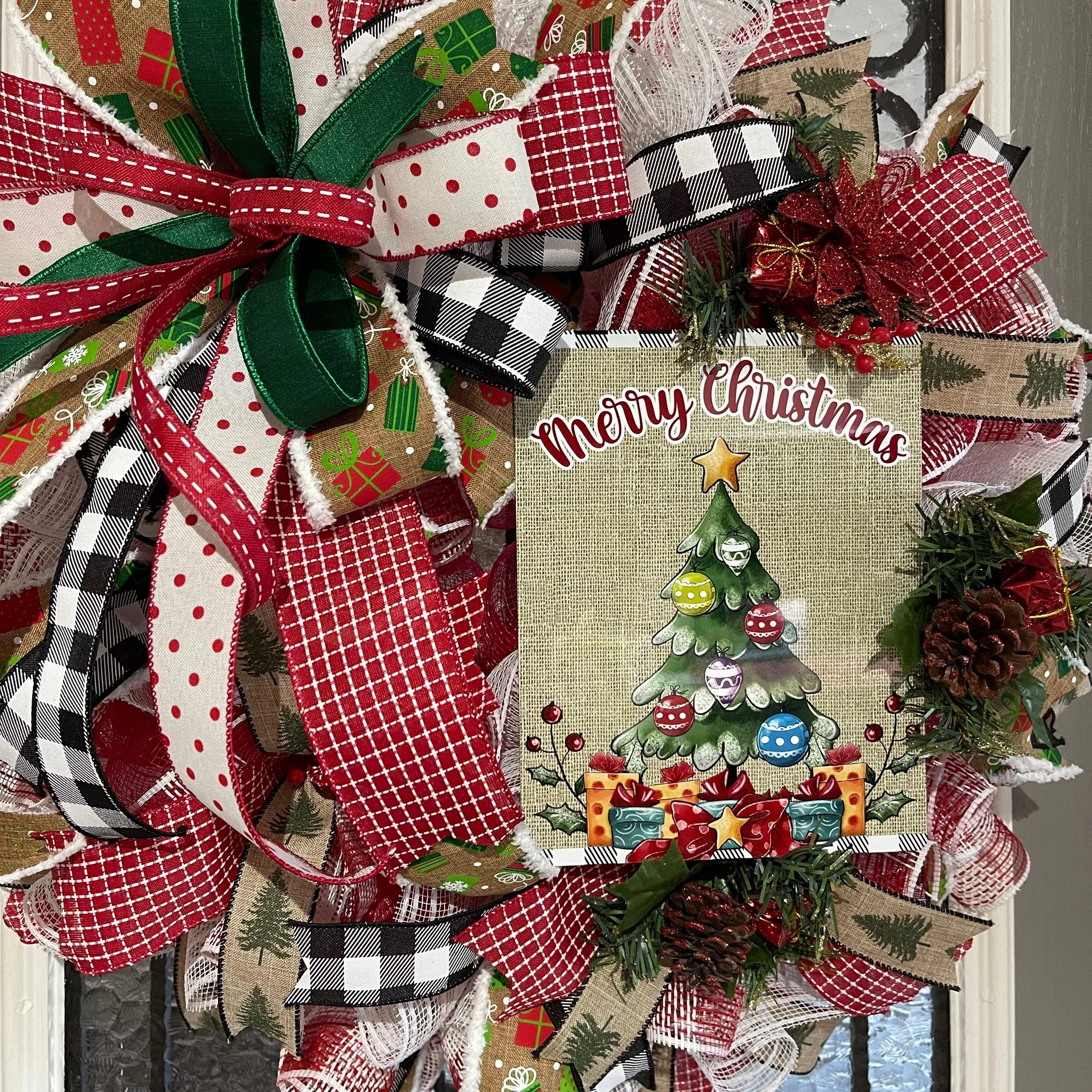 Christmas Wreath for your front door, Merry Christmas door decor, Traditional Christmas wreath, Woodland decorations