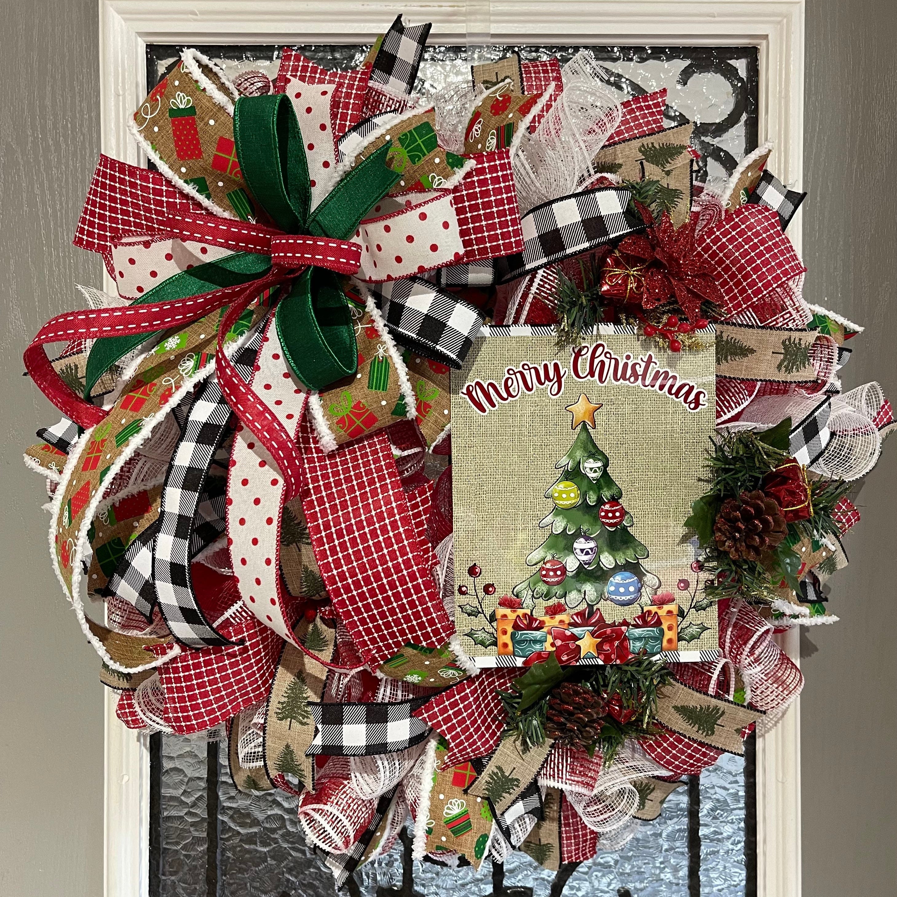Christmas Wreath for your front door, Merry Christmas door decor, Traditional Christmas wreath, Woodland decorations