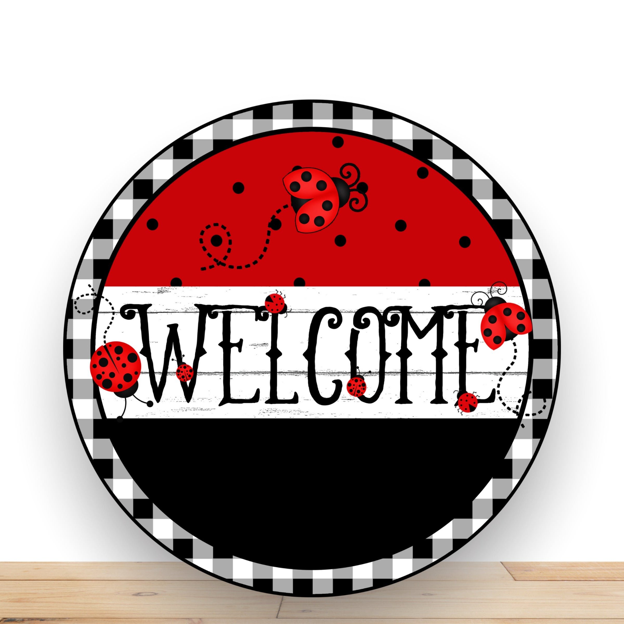 Ladybug Wreath Sign, Welcome Ladybug Round Metal Wreath Sign, Sign For Wreath, Desert Wreath Signs
