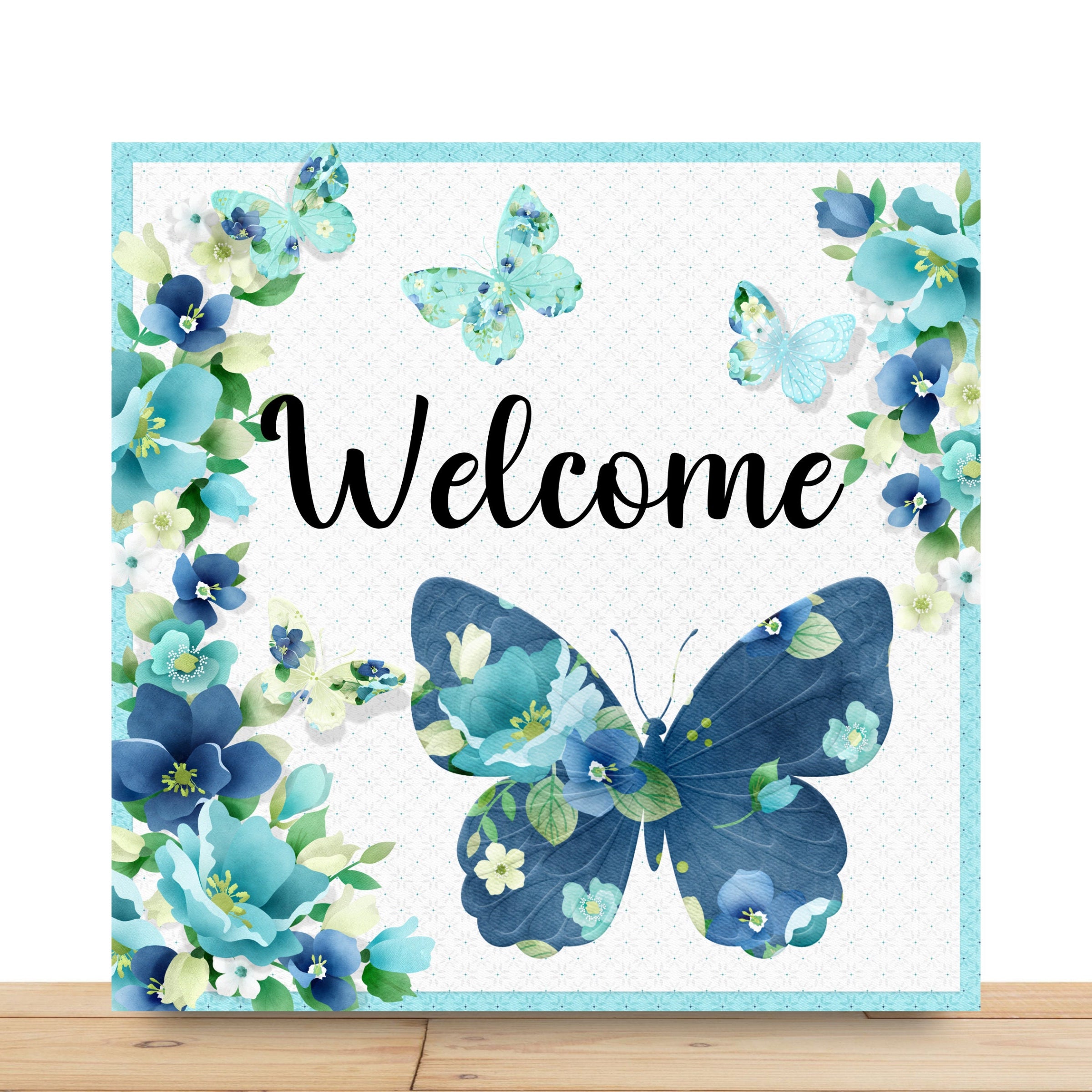 Butterfly Wreath Sign, Welcome Butterfly Square Metal Sign, Sign For Wreath, Desert Wreath Signs