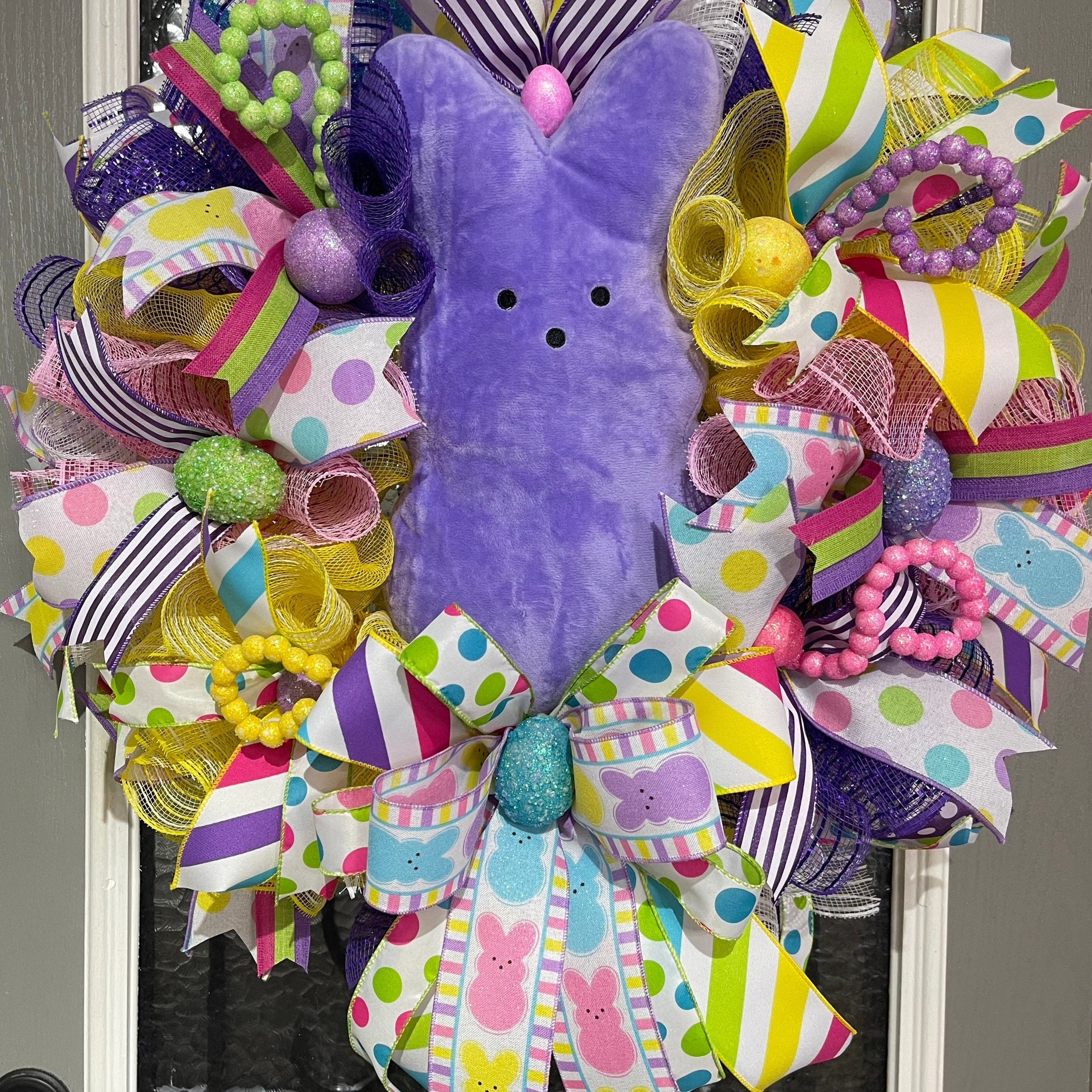 Easter Sugar Bunny -Wreath For Your Door, Purple Bunny Wreath, Easter Decor, Spring Decorations