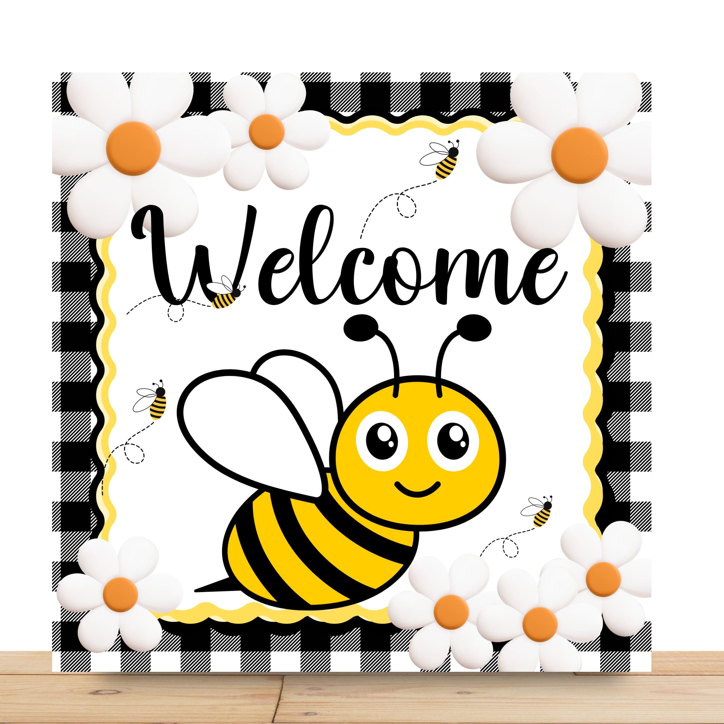 Bee Wreath Sign, Welcome Bee Square Metal Sign, Sign For Wreath, Desert Wreath Signs