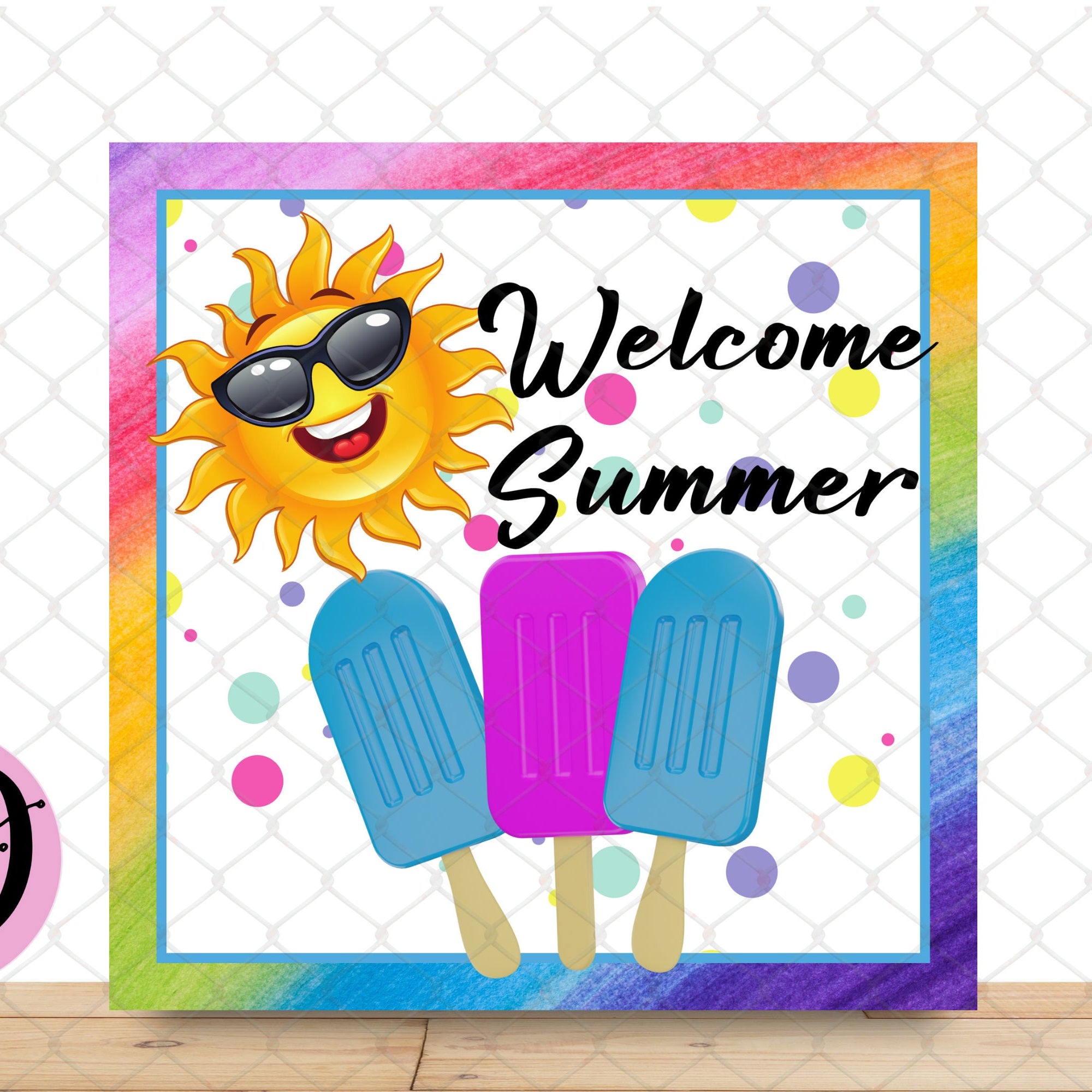 Popsicle Wreath Sign, welcome Summer Square Metal Sign, Sign For Wreath, Desert Wreath Signs