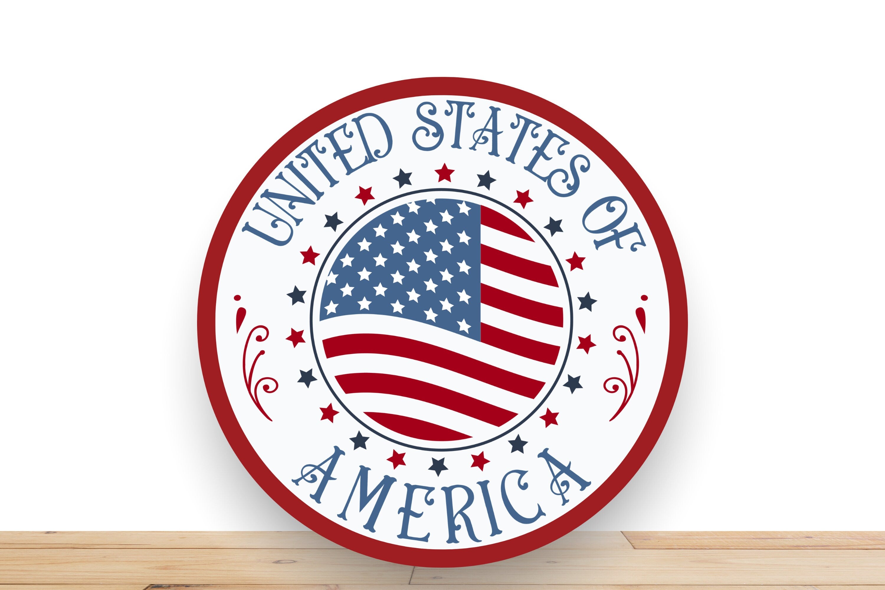 Patriotic Wreath Sign, United States Of America Round Metal Sign, Sign For Wreath, Desert Wreath Signs