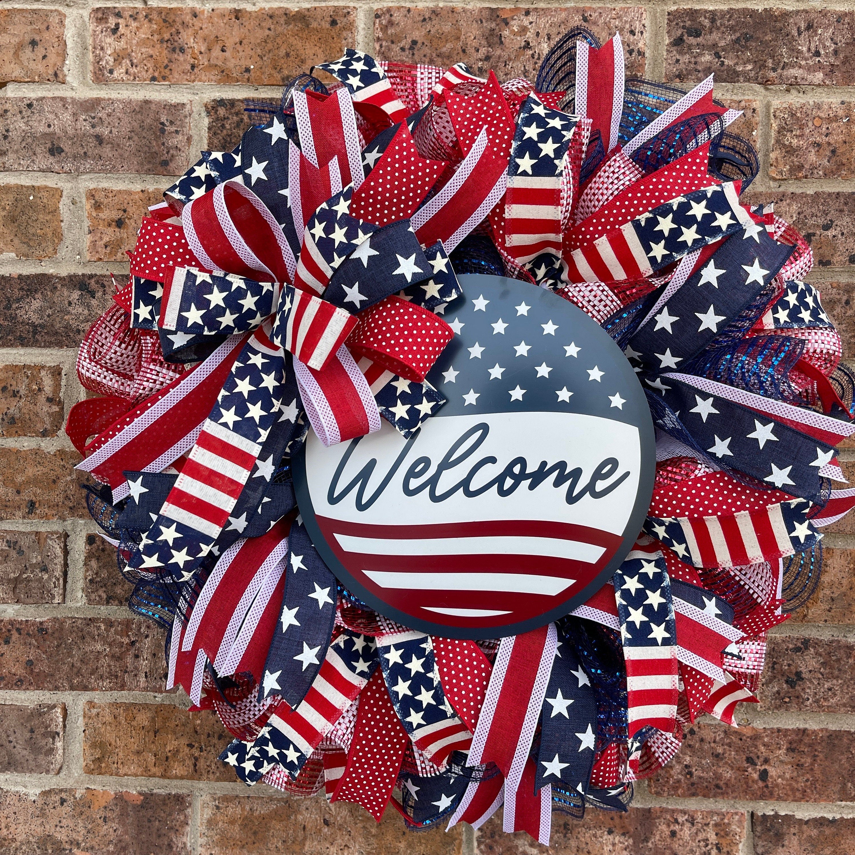 Patriotic Wreath, Welcome Wreath, Memorial Wreath, fourth Of July Wreath, Veterans Day Wreath, Patriotic Decor