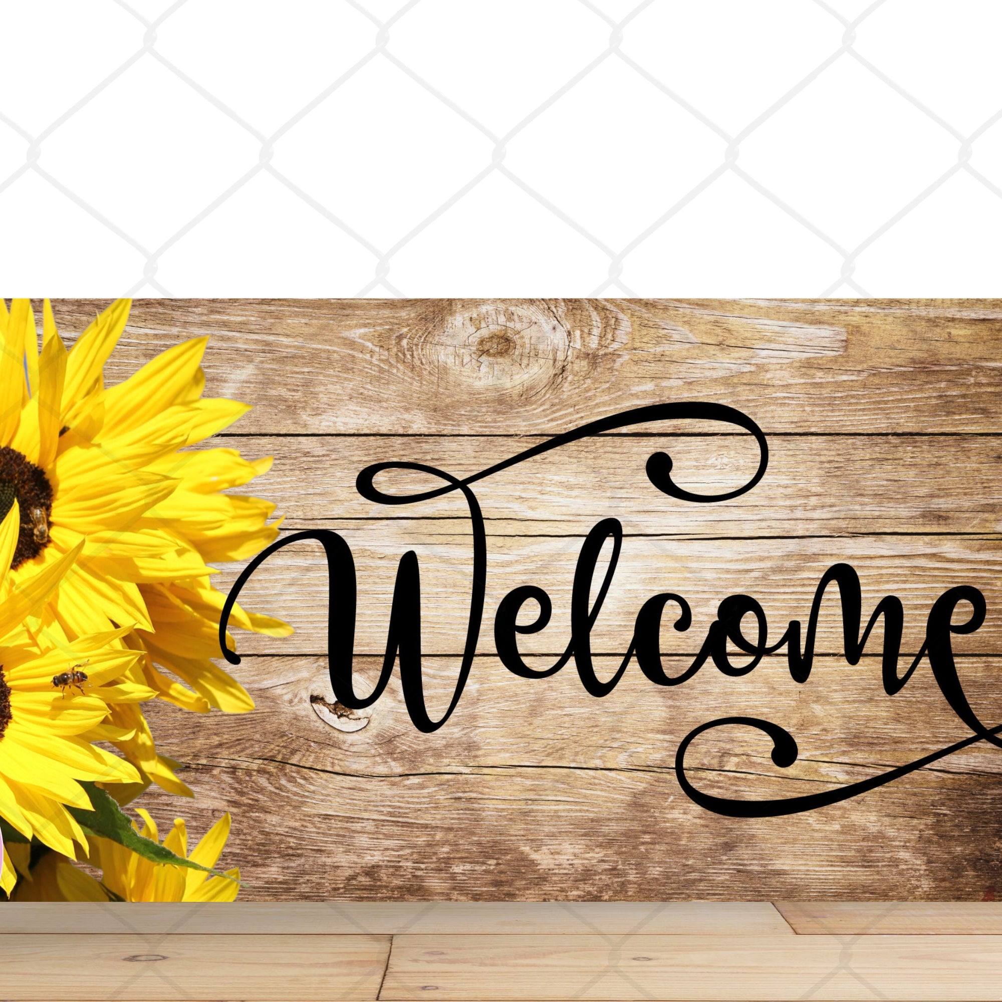Sunflower Wreath Sign, Welcome Rustic Sunflower Rectangle Metal Sign, Signs For Wreath, Desert Wreath Signs