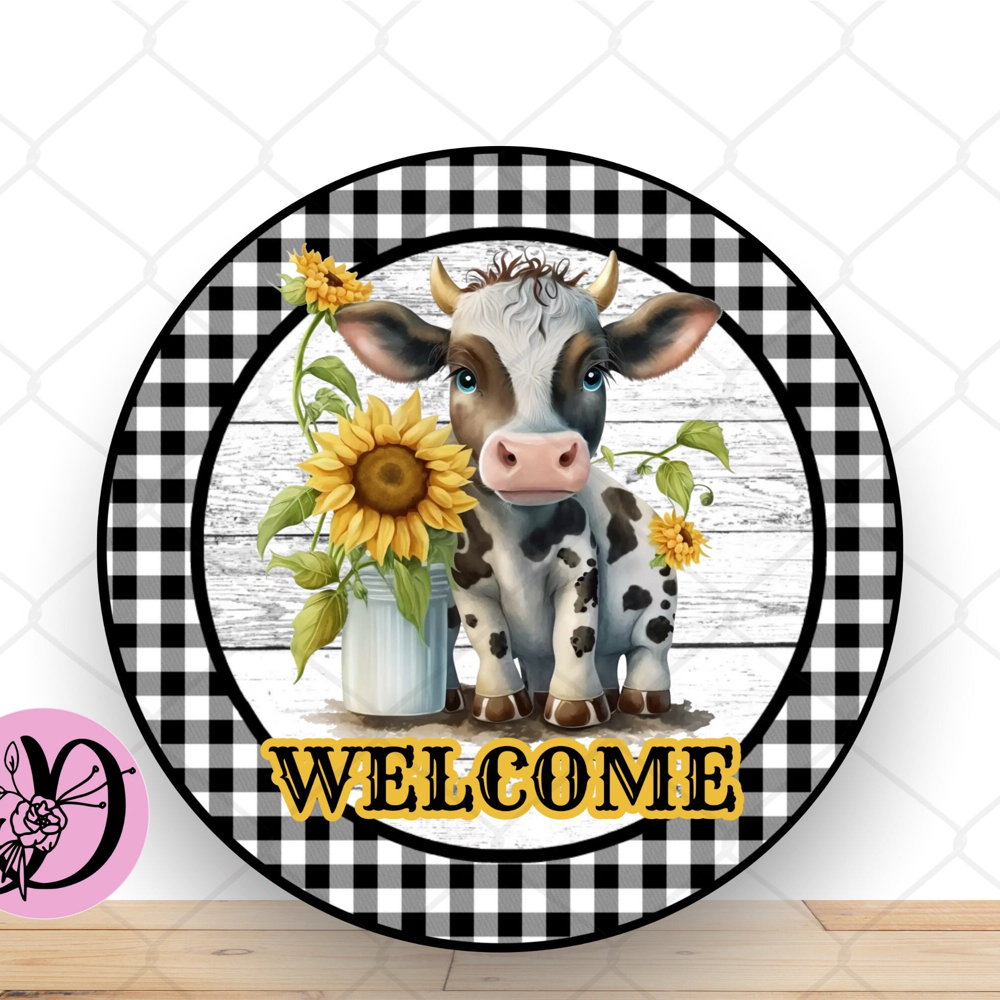 Cow Sunflower Wreath Sign, Welcome Cow Round Metal Wreath Sign, Sign For Wreath, Cow Decorations