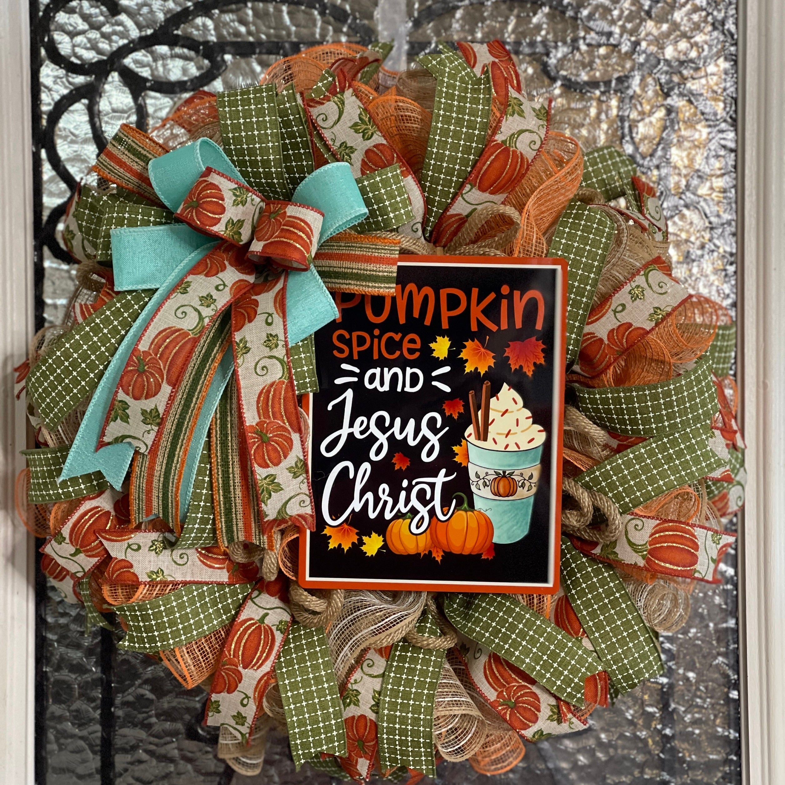 Fall Pumpkin Spice and Jesus Christ Wreath, Fall Home Decorations