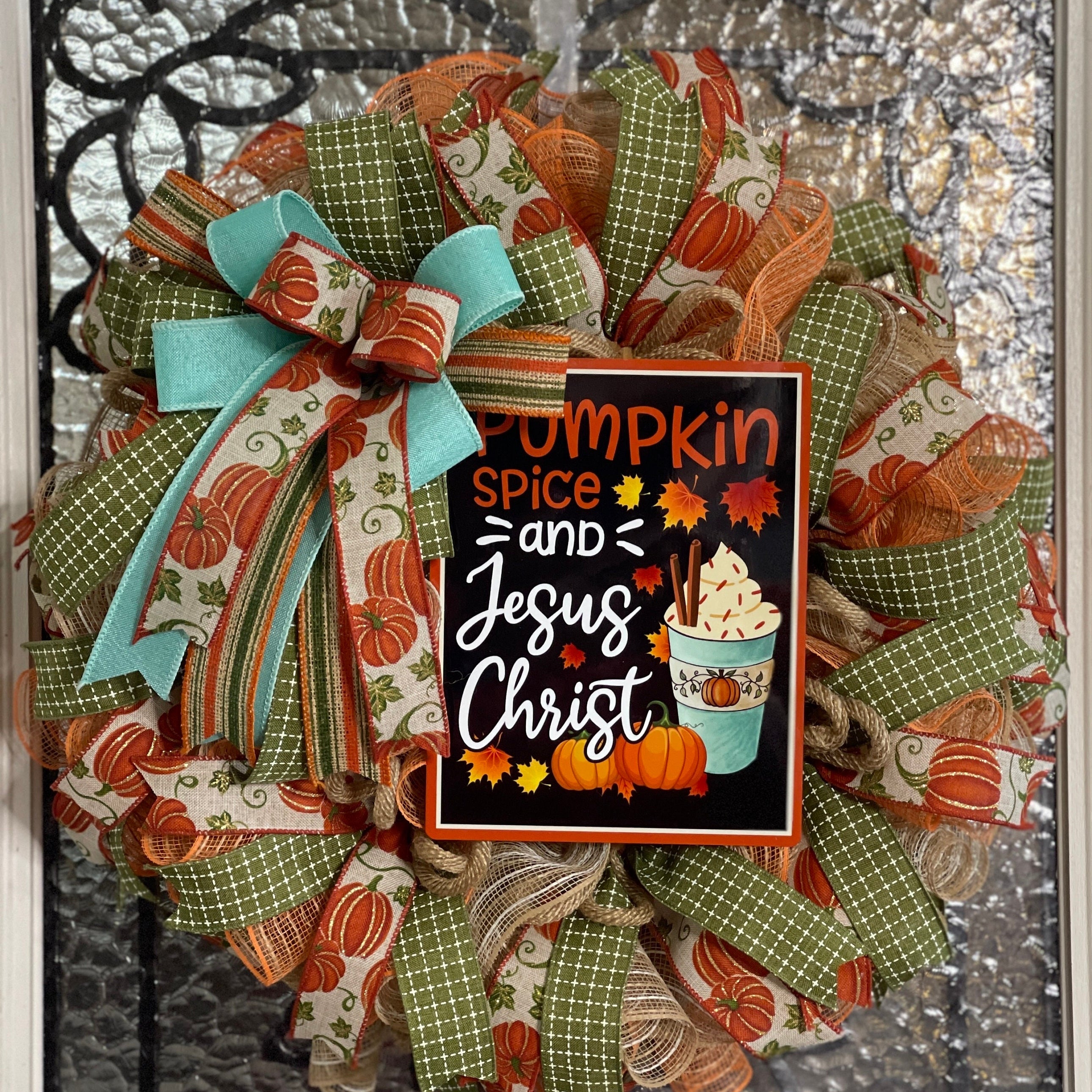 Fall Pumpkin Spice and Jesus Christ Wreath, Fall Home Decorations