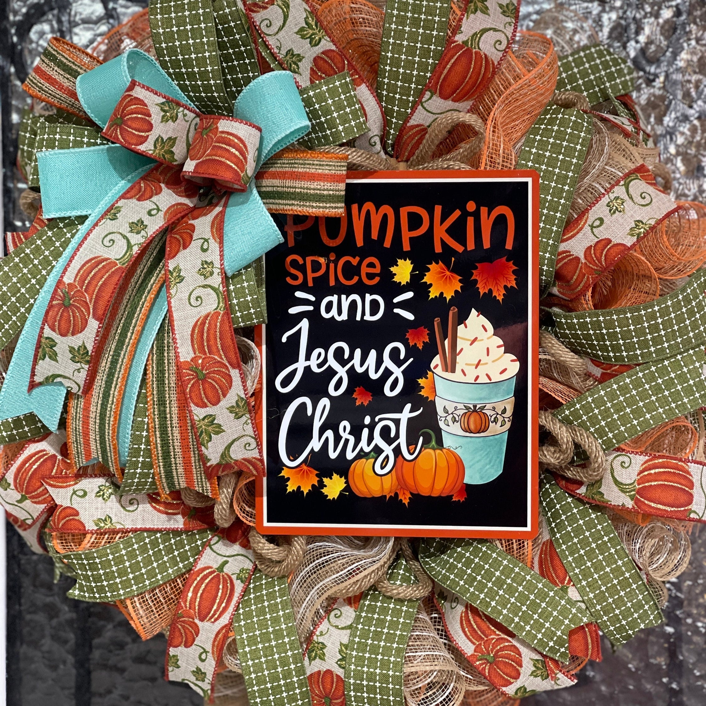 Fall Pumpkin Spice and Jesus Christ Wreath, Fall Home Decorations