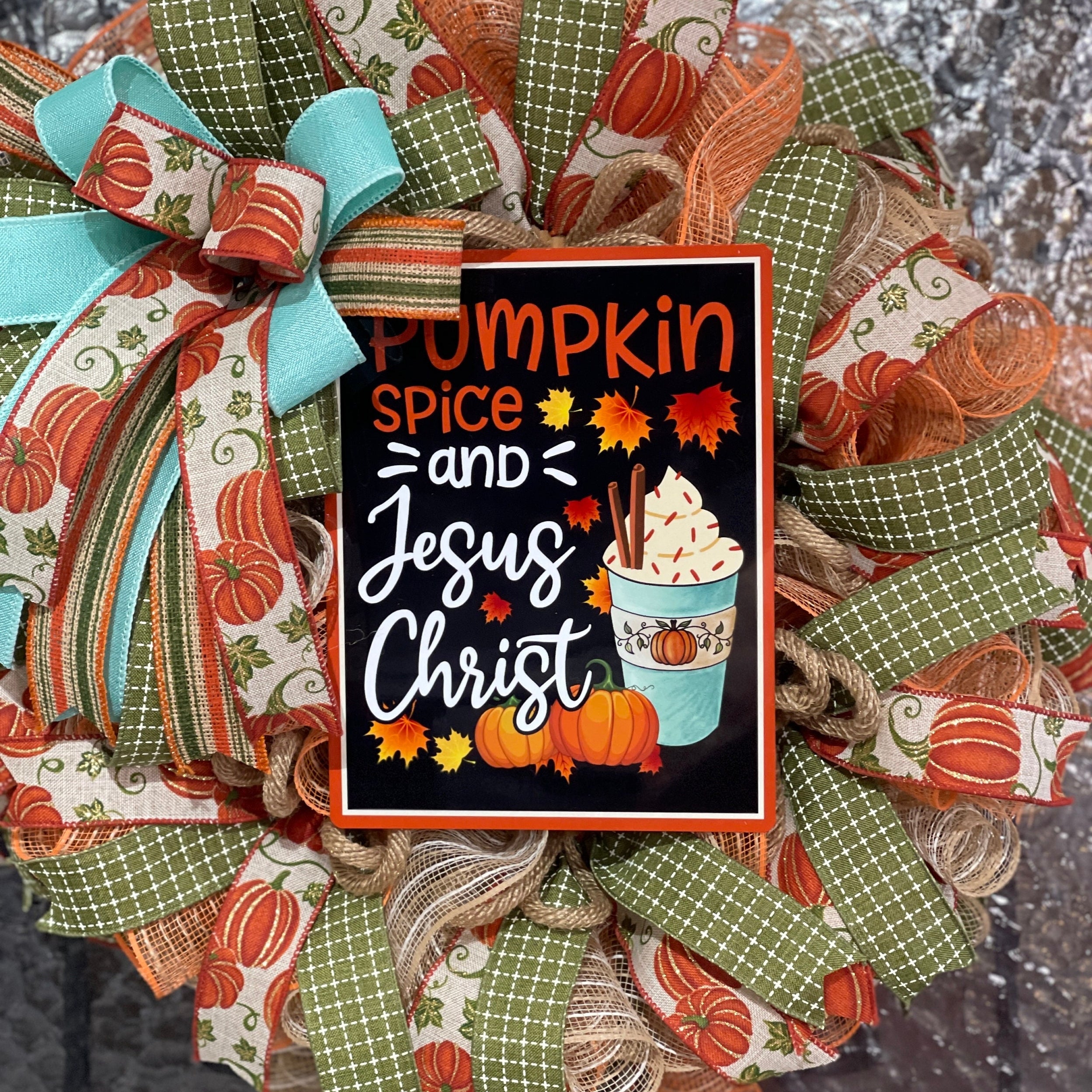 Fall Pumpkin Spice and Jesus Christ Wreath, Fall Home Decorations