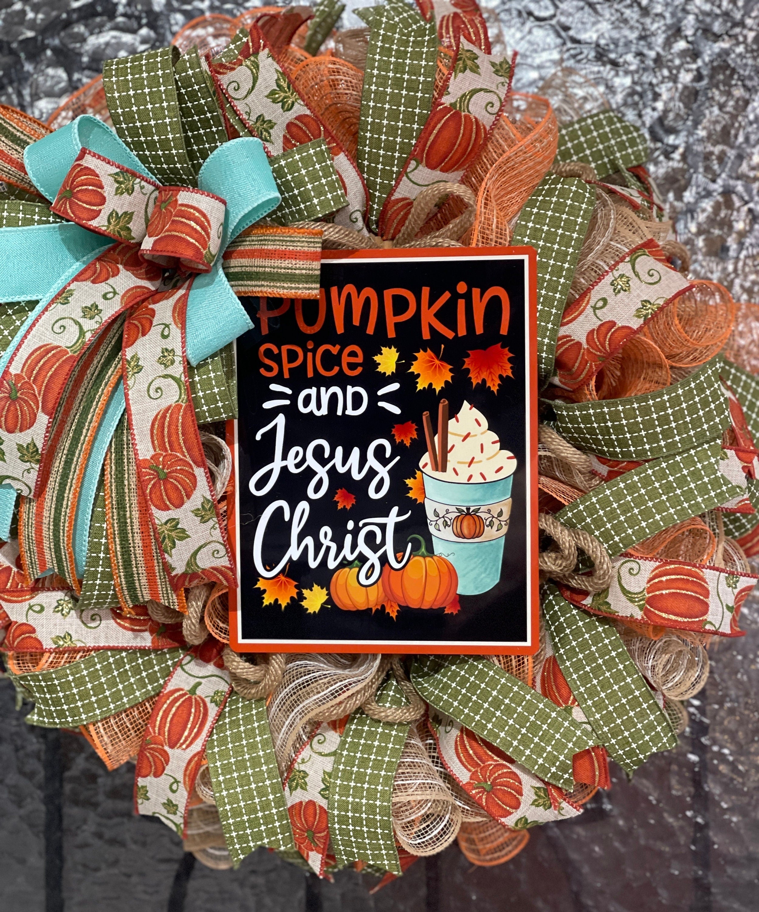 Fall Pumpkin Spice and Jesus Christ Wreath, Fall Home Decorations
