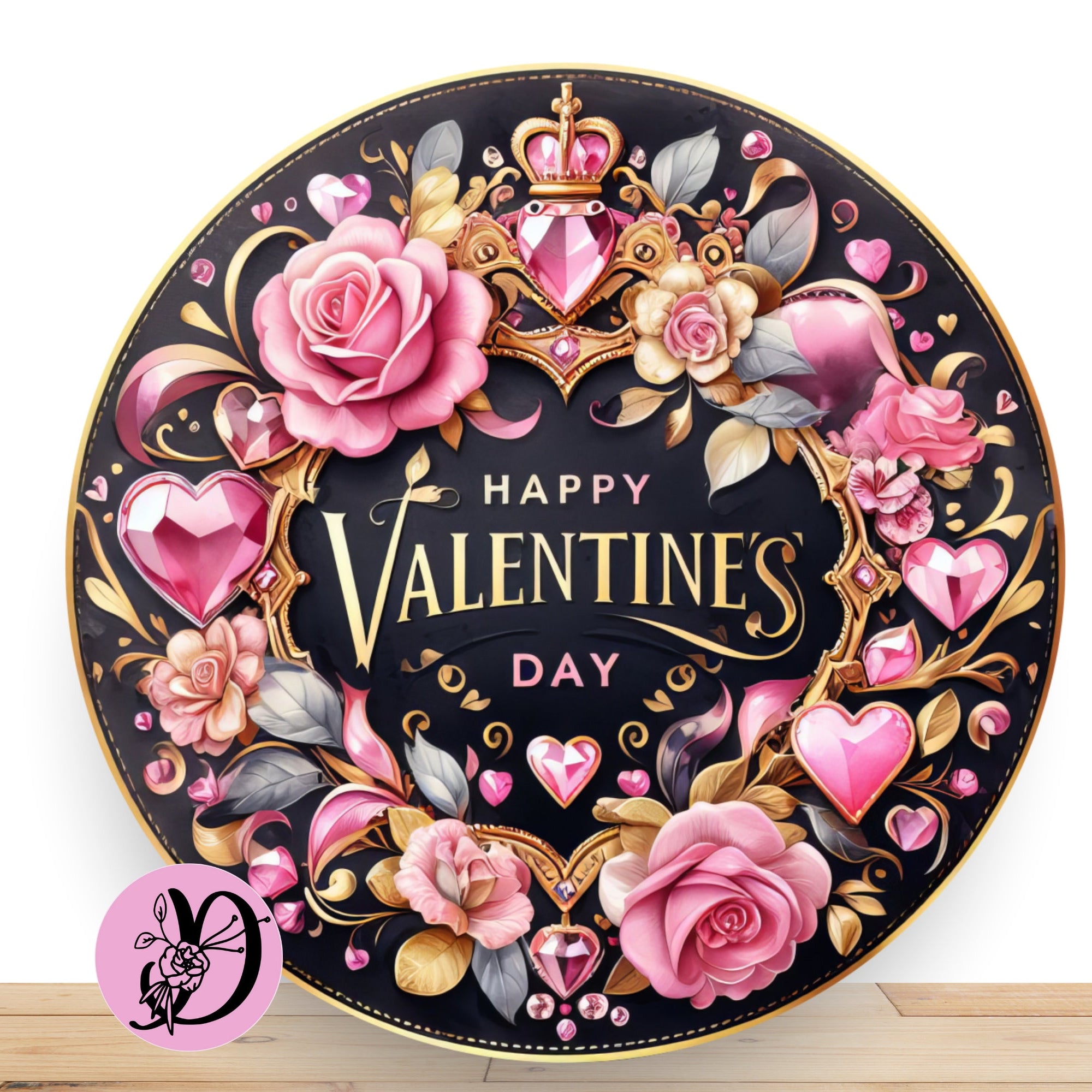 Black And Pink Roses Wreath Sign