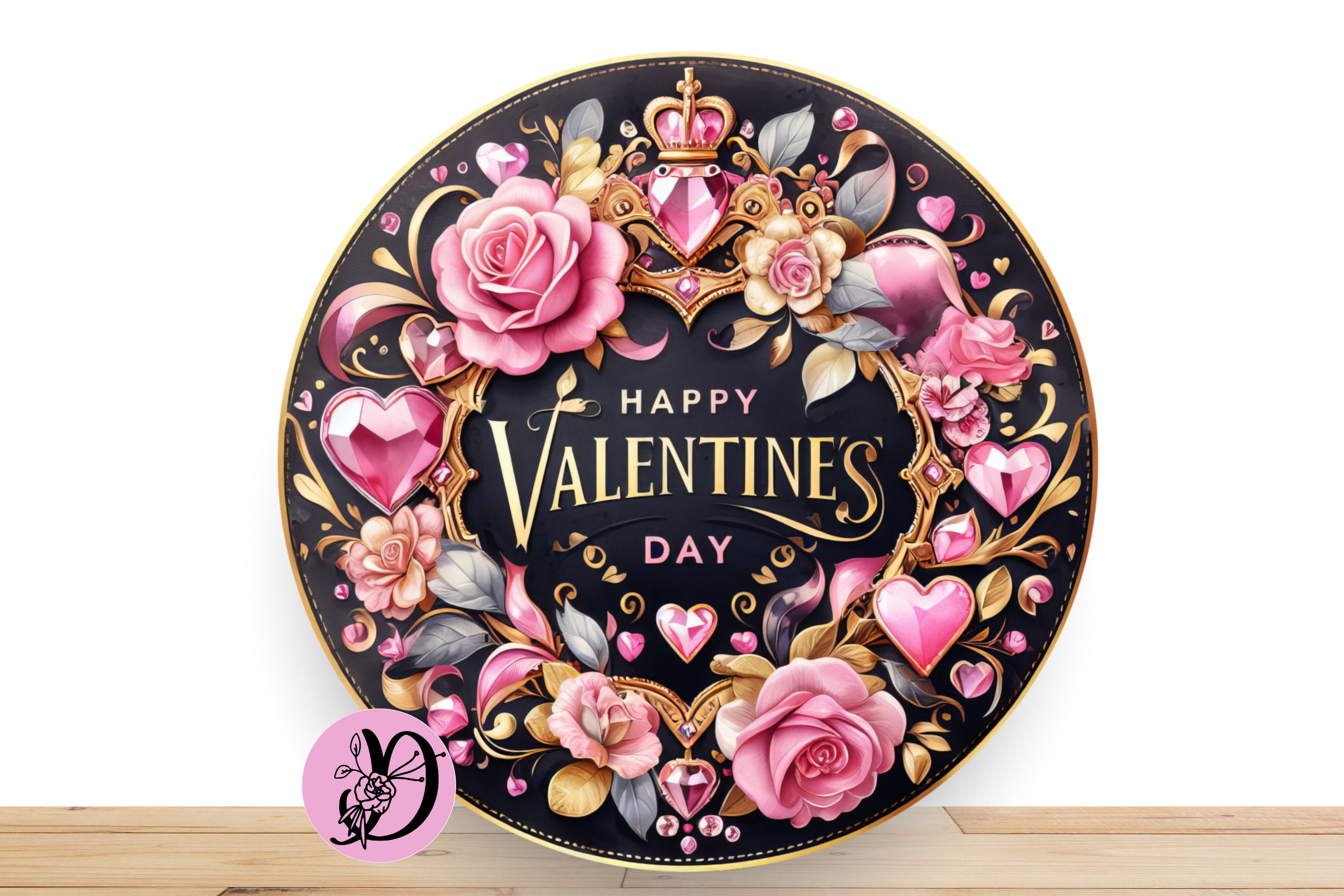 Black And Pink Roses Wreath Sign