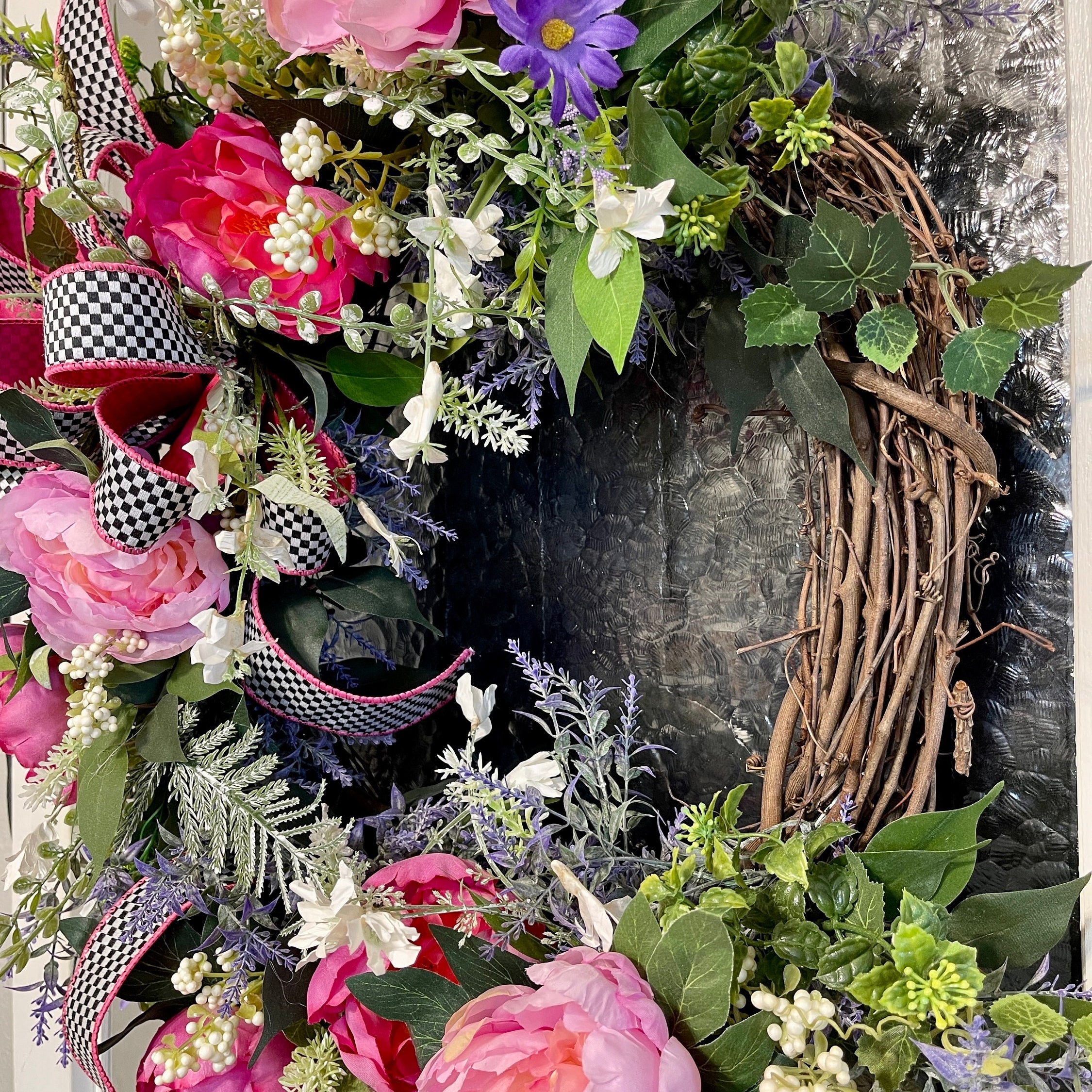Pink Floral Grapevine Wreath, Summer Wreath, Mother's Day Wreath, Wreath for Front Door, French Countryside Wreath, Farmhouse Wreath,
