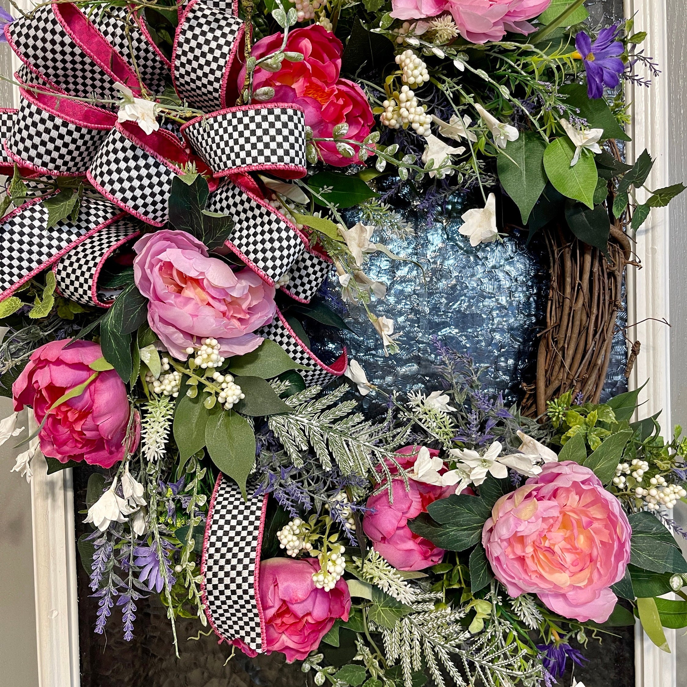 Pink Floral Grapevine Wreath, Summer Wreath, Mother's Day Wreath, Wreath for Front Door, French Countryside Wreath, Farmhouse Wreath,