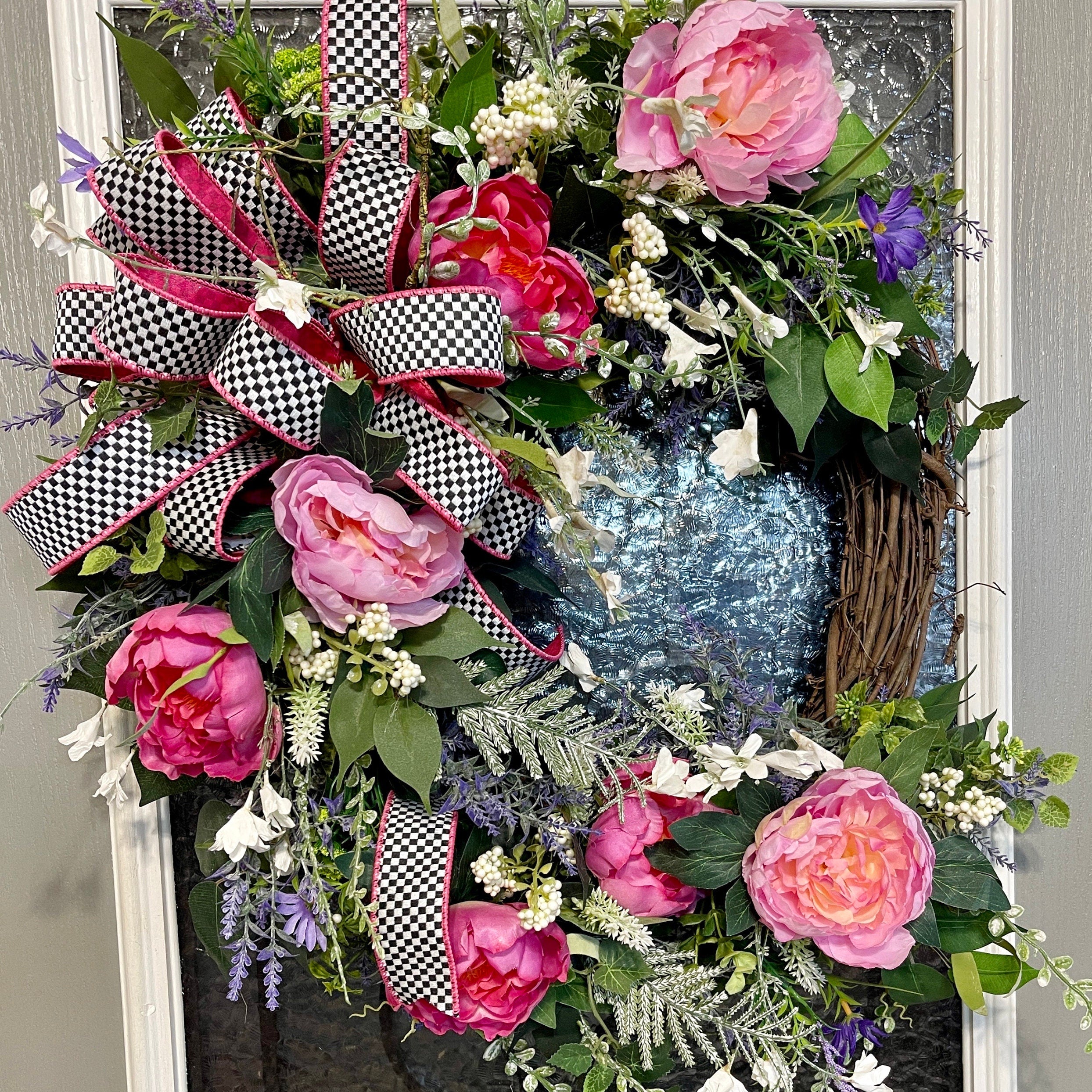 Pink Floral Grapevine Wreath, Summer Wreath, Mother's Day Wreath, Wreath for Front Door, French Countryside Wreath, Farmhouse Wreath,