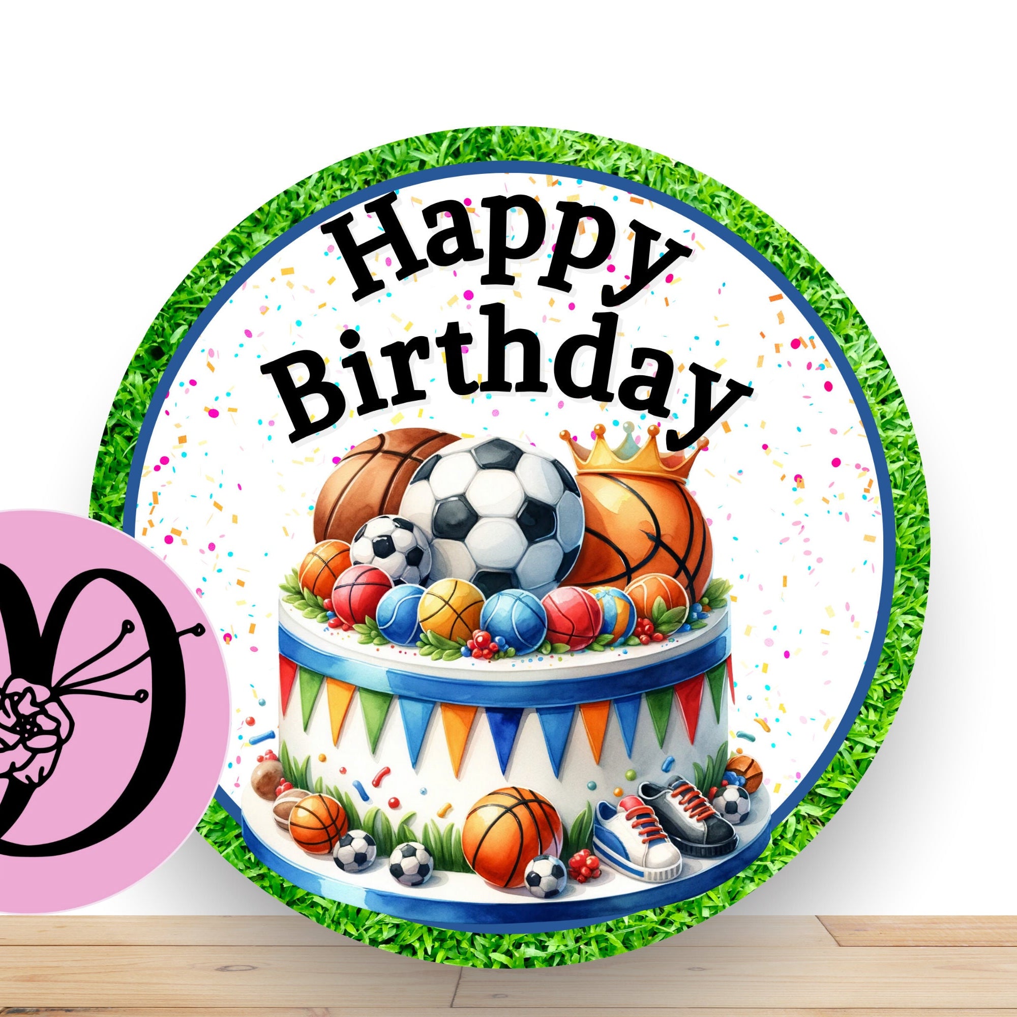 Birthday Wreath Sign, Sports Themed Happy Birthady Flate Aluminum Sign For Wreath, Birthday Sign For Boy or Girl