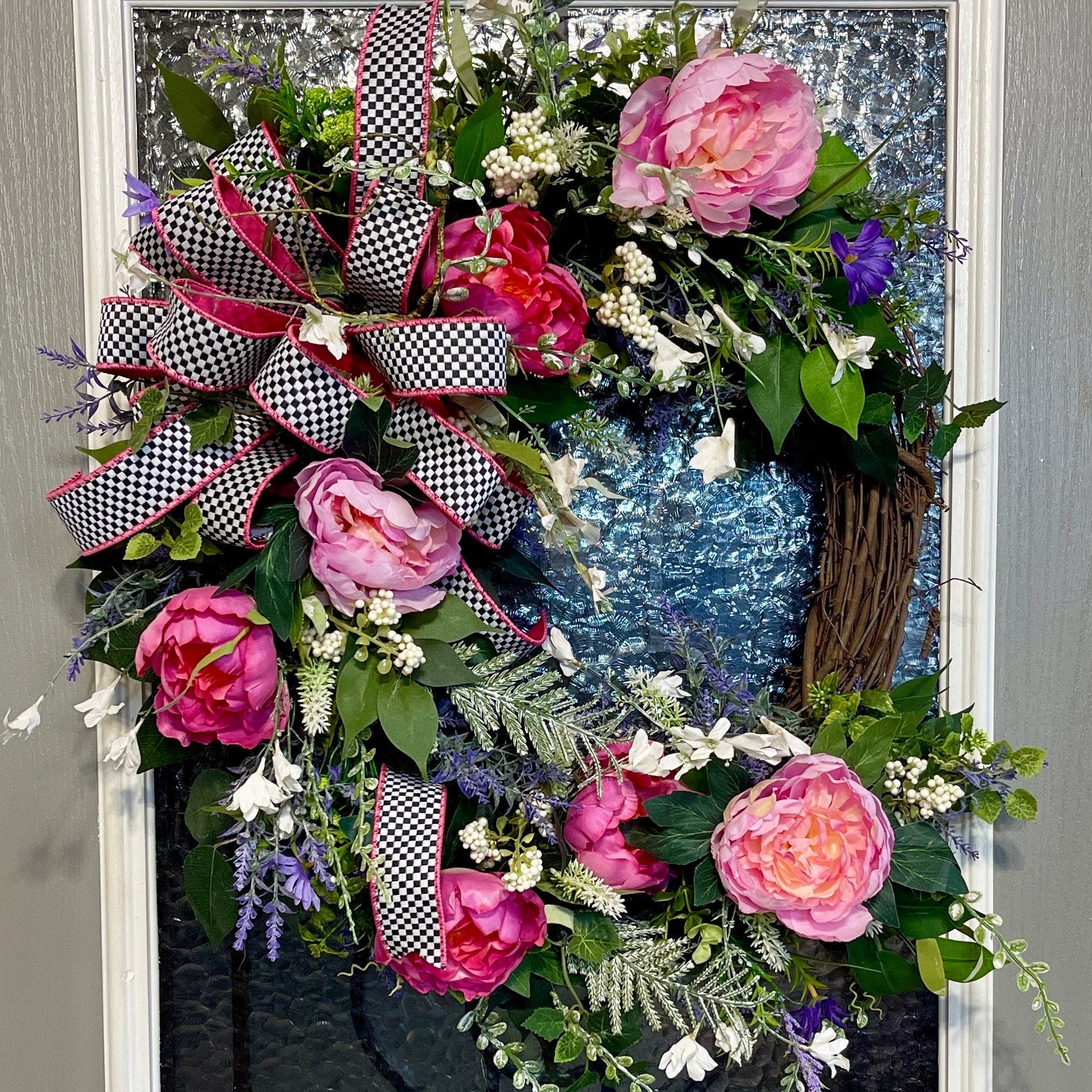 Pink Floral Grapevine Wreath, Summer Wreath, Mother's Day Wreath, Wreath for Front Door, French Countryside Wreath, Farmhouse Wreath,