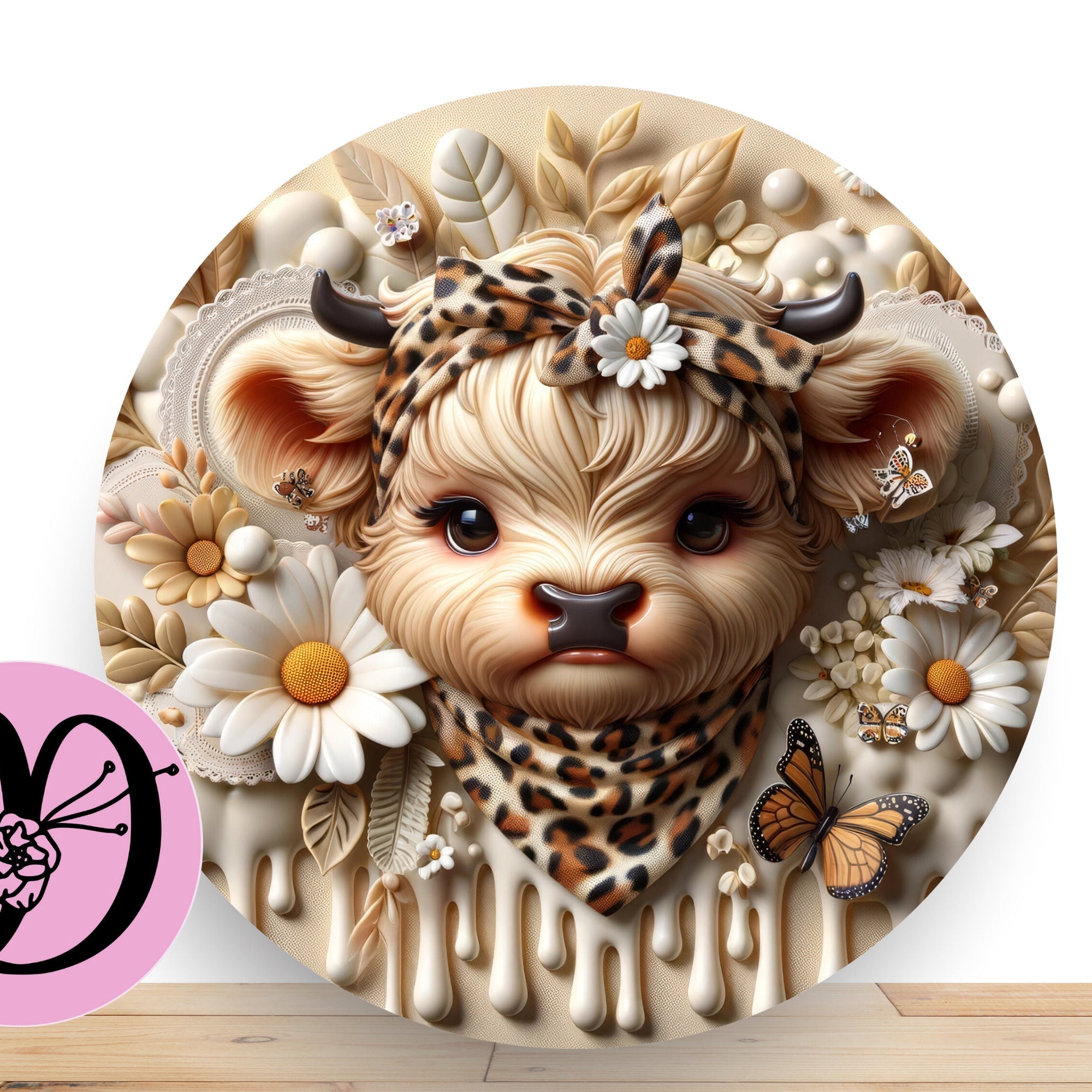 Baby Highland Cow Wreath Sign, Cow Round Metal Wreath Sign, Sign For Wreath, Cow Decorations