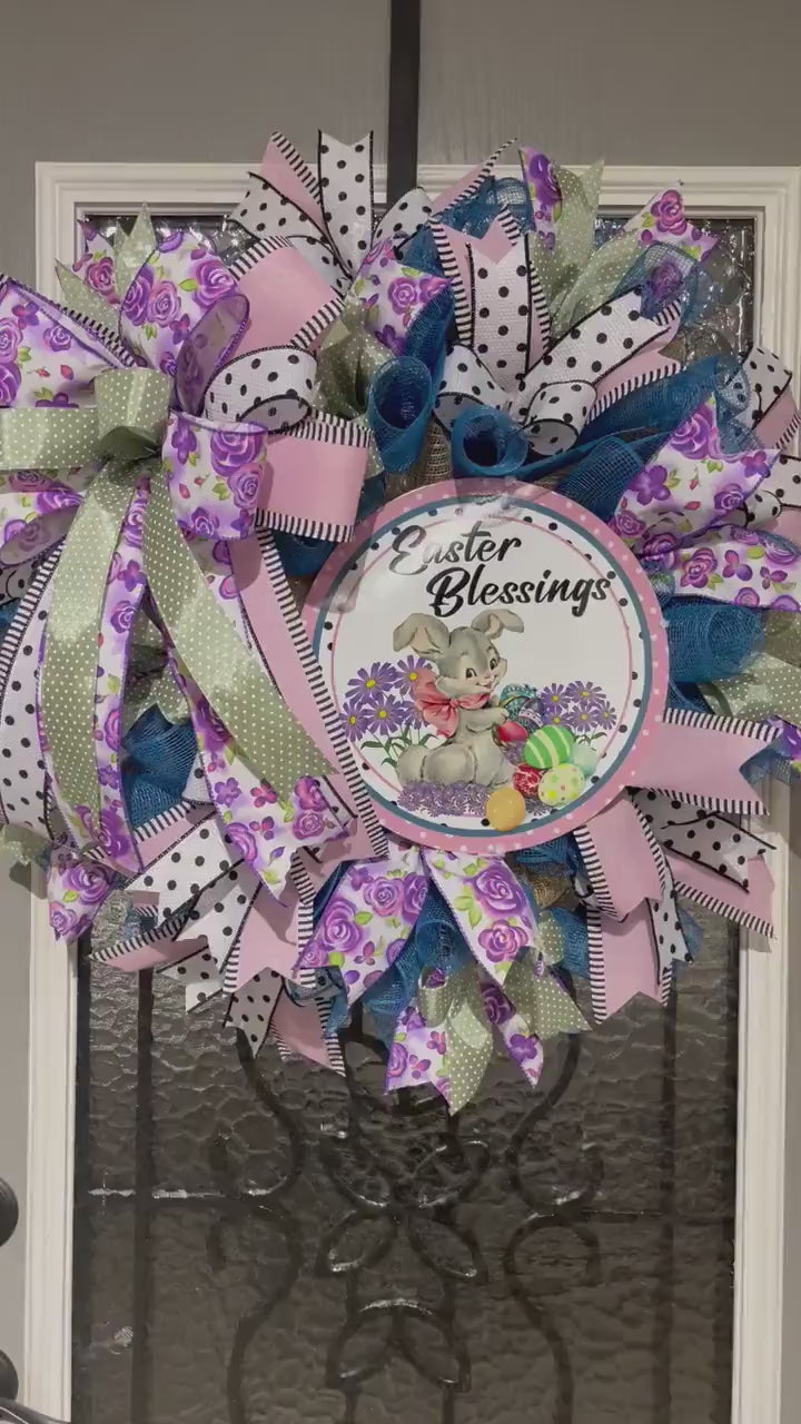 Easter Wreath, Easter Blessings Wreath, Vintage Bunny Wreath, Spring Decor