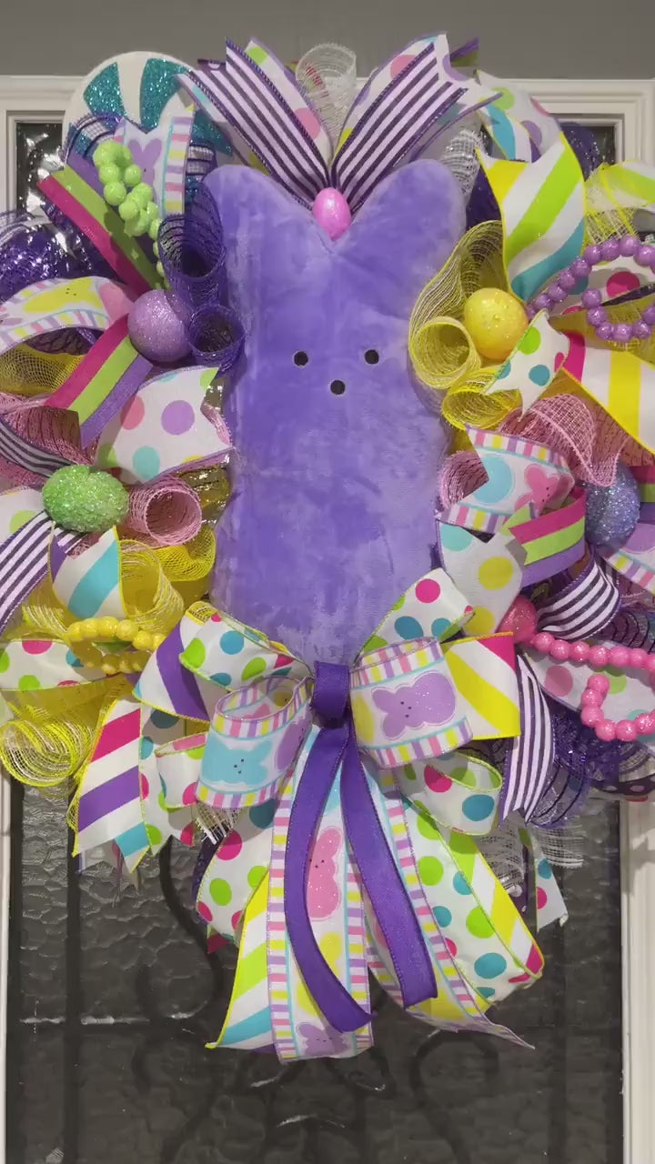 Easter Sugar Bunny -Wreath For Your Door, Purple Bunny Wreath, Easter Decor, Spring Decorations