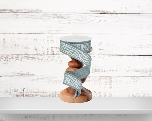 1.5-Inch Grey and White Greek Keys Ribbon