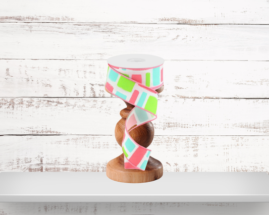 Bold Brush Strokes Ribbon: White, Pink, Teal, Light Green