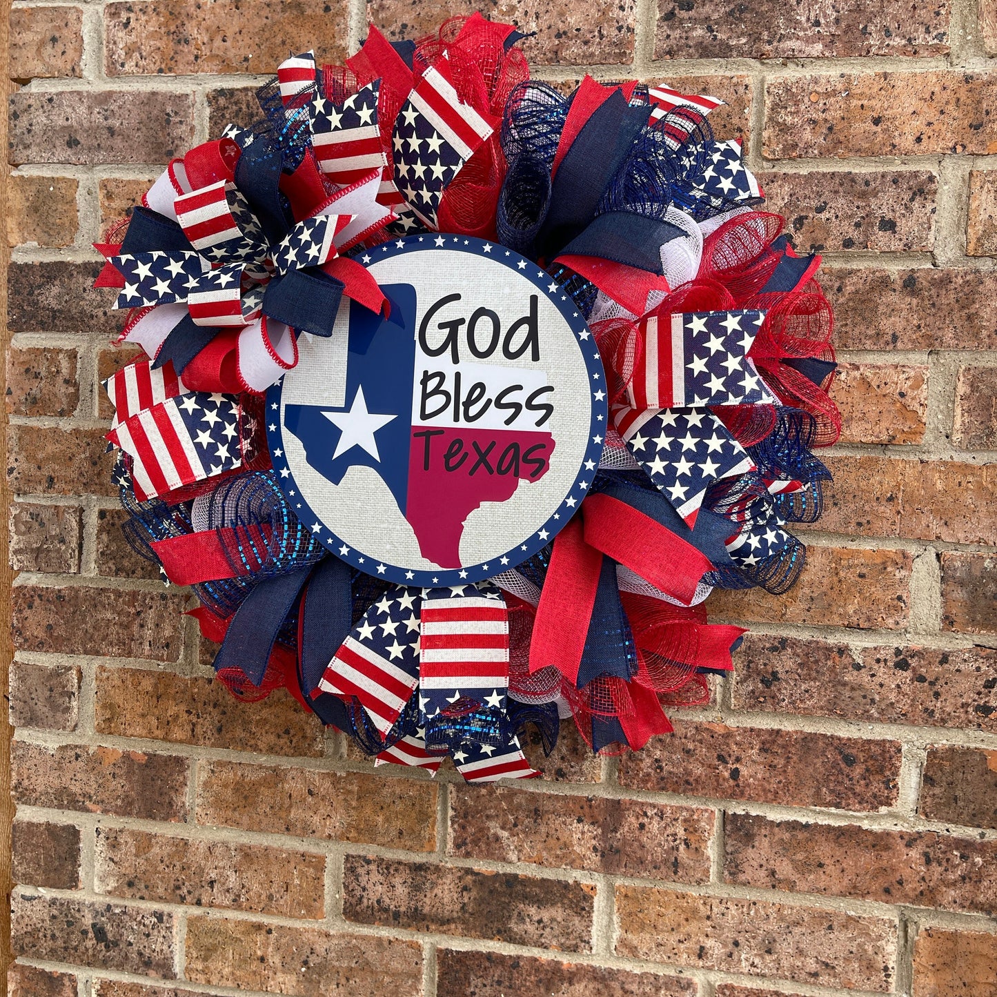 Patriotic God Bless Texas Wreath