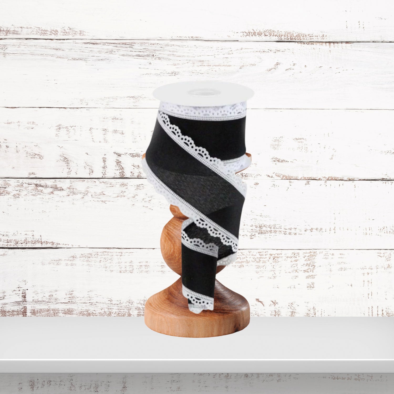 Black White Scalloped Edge Wired Ribbon