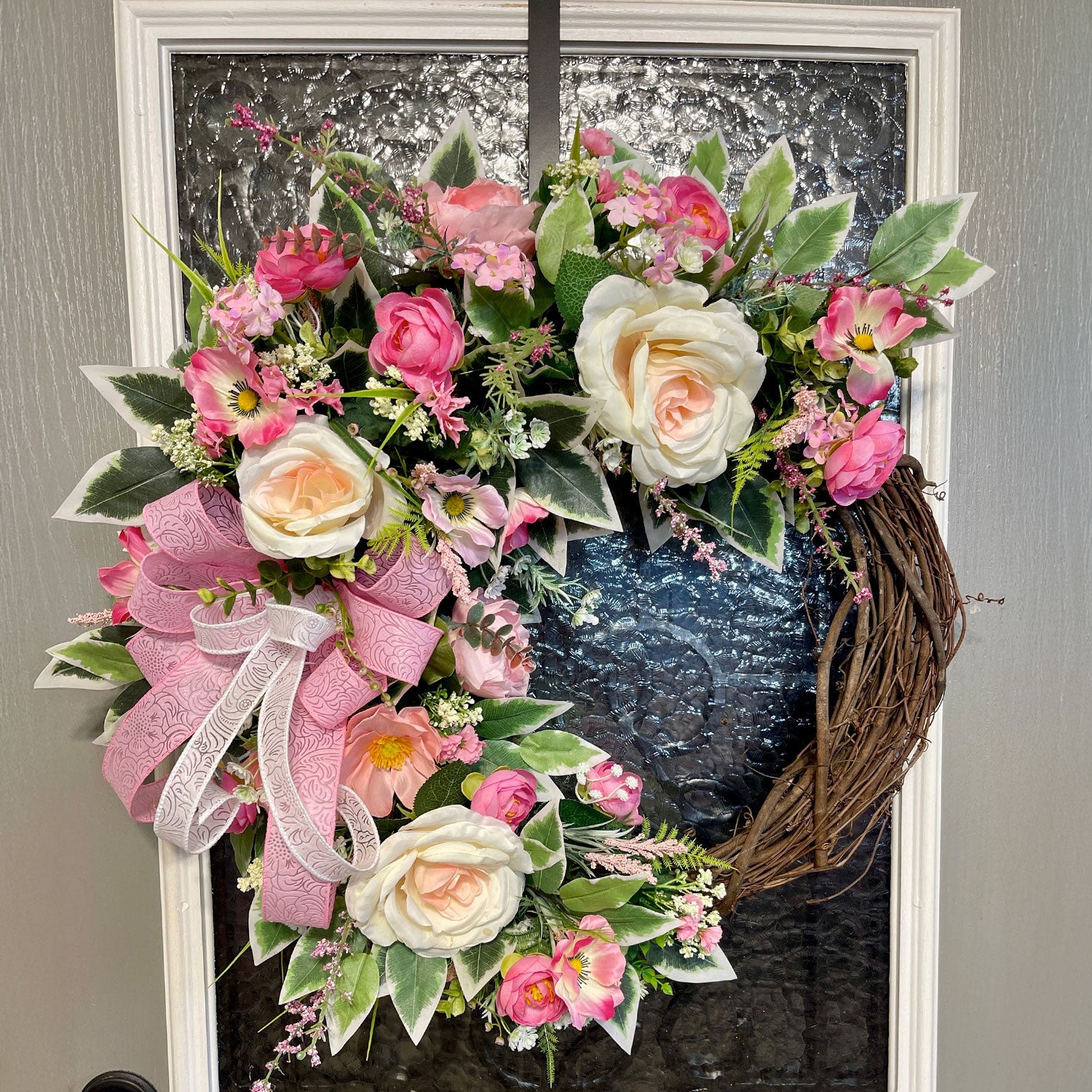 Blush Pink Floral Grapevine Wreath