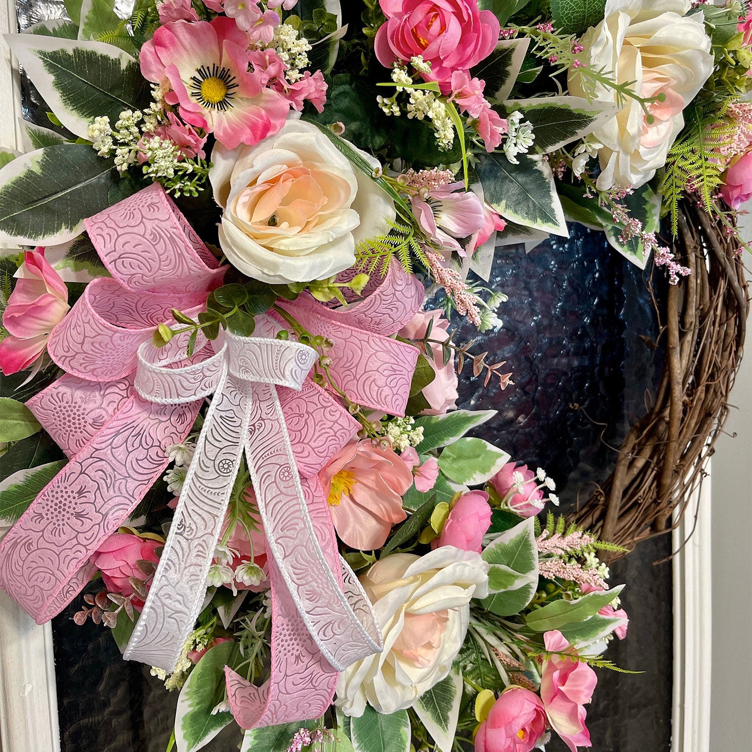 Blush Pink Floral Grapevine Wreath
