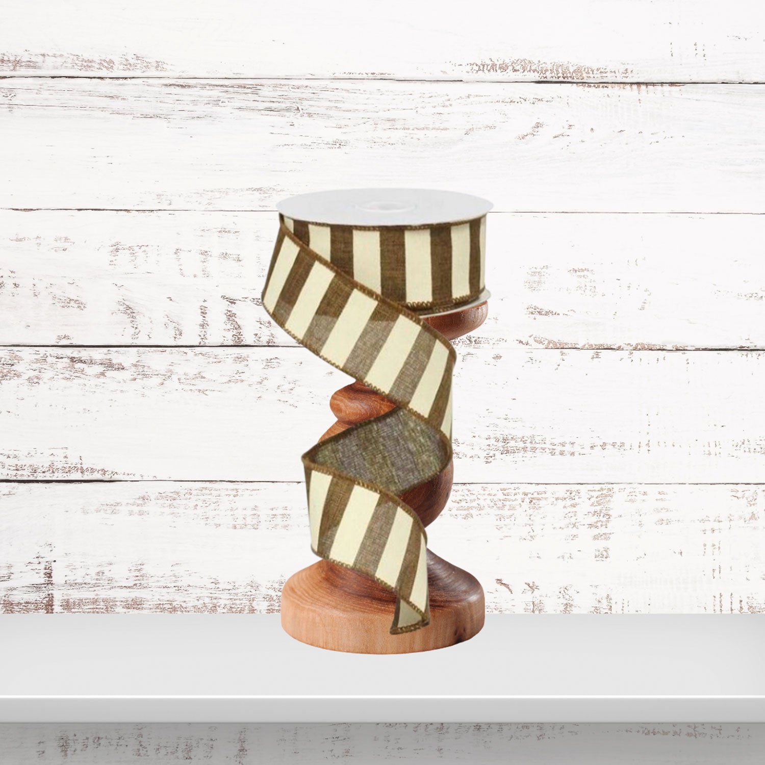 Brown Ivory Horizontal Stripe Wired Ribbon