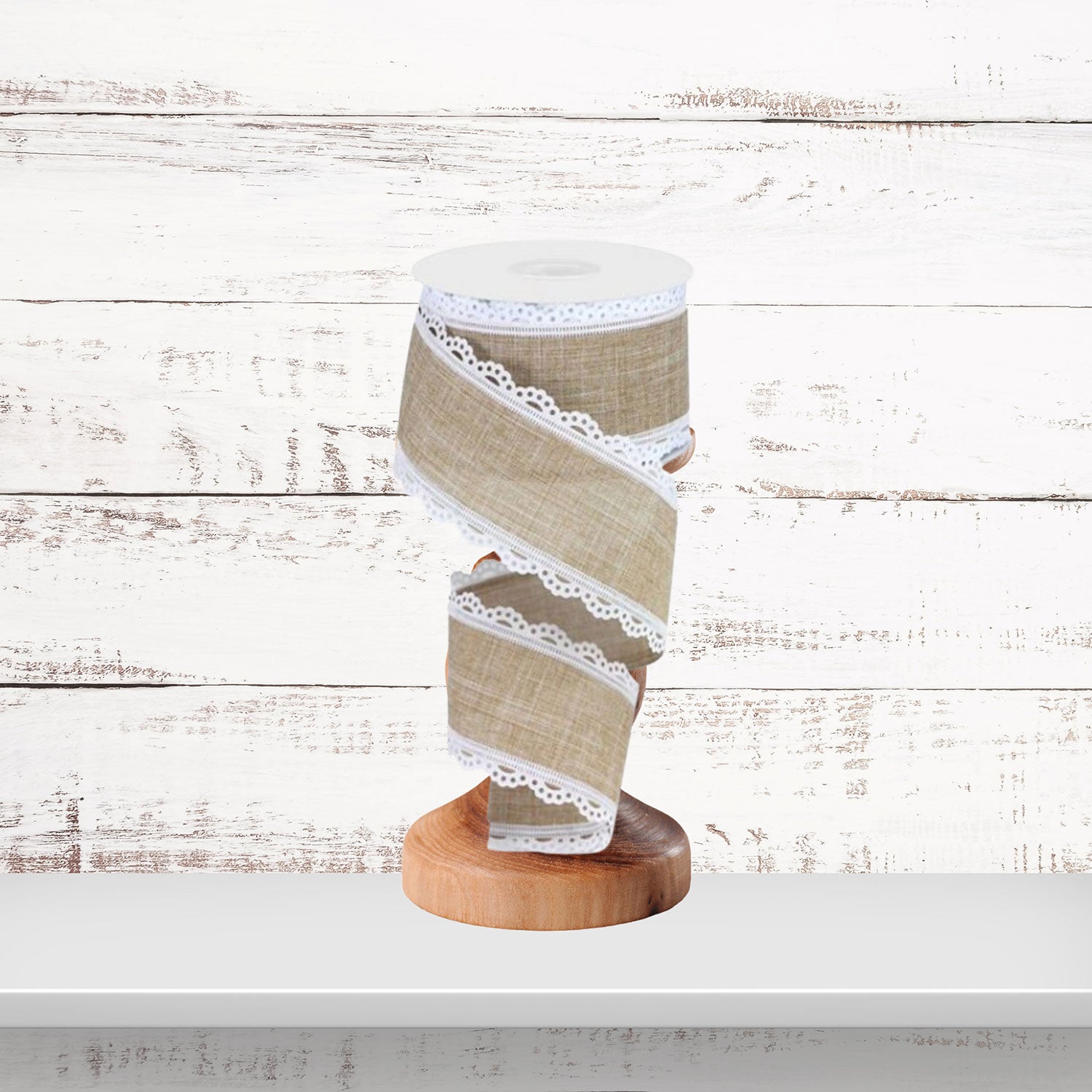 Burlap White Scalloped Edge Wired Ribbon