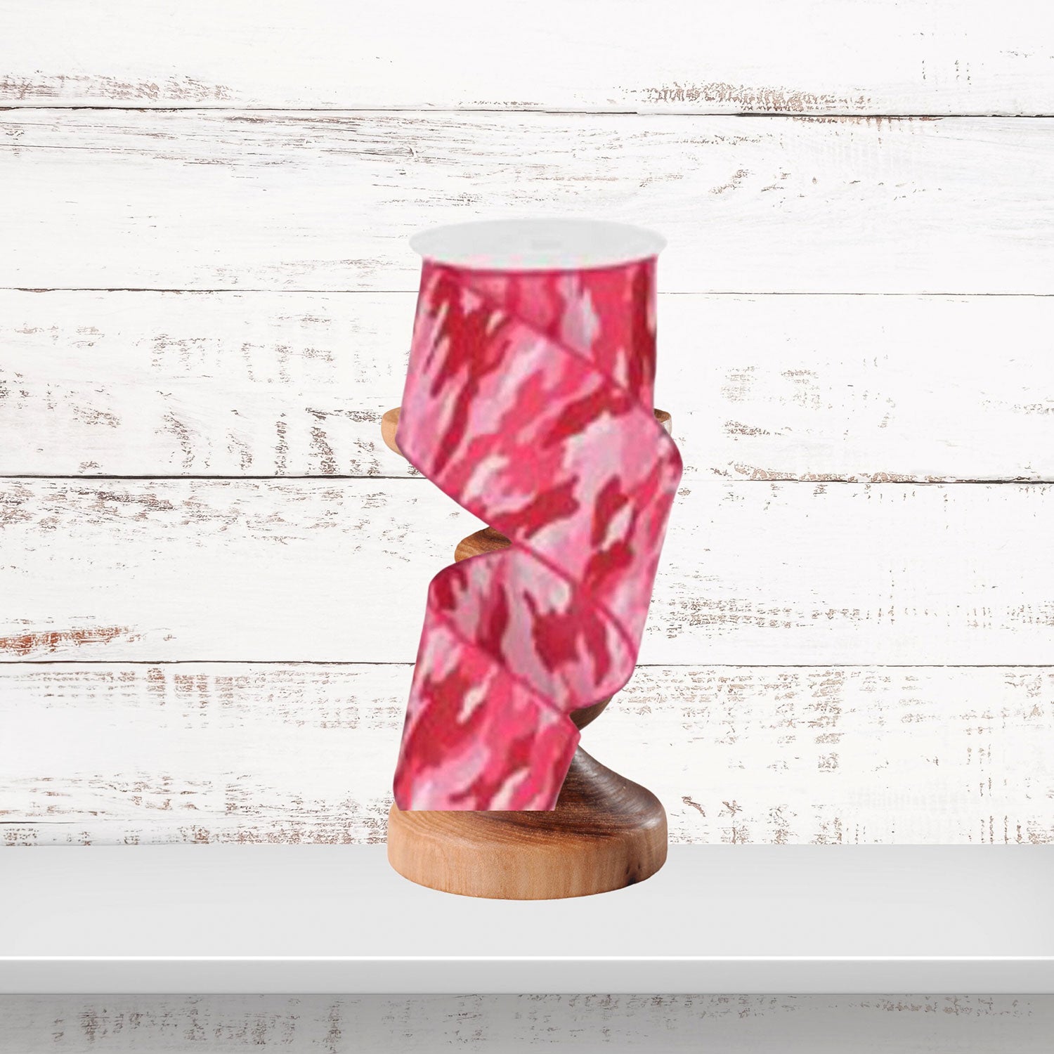 Camouflage Pattern Pink White Wired Ribbon