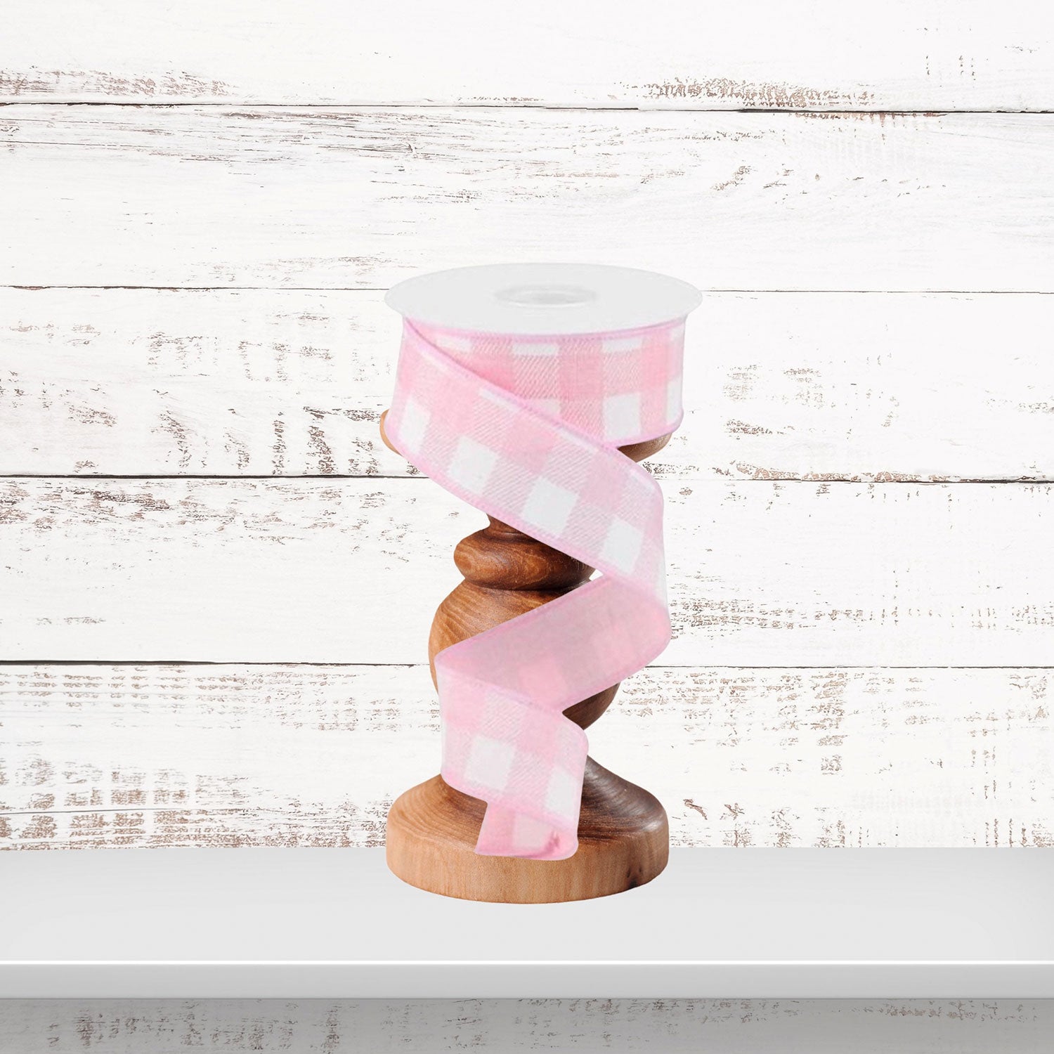 Check Buffalo Pattern Pink White Wired Ribbon