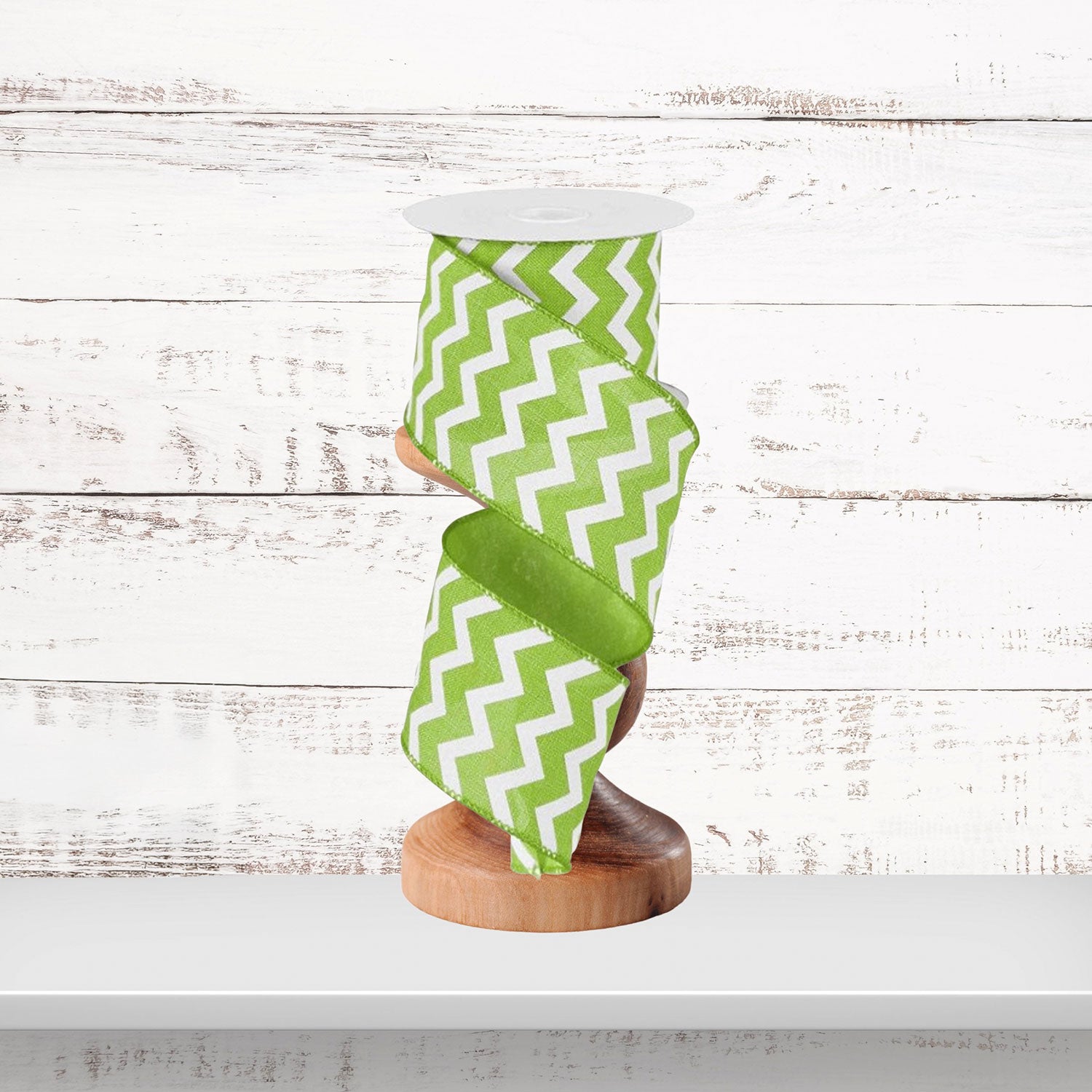 Chevron Pattern Lime Green White Wired Ribbon