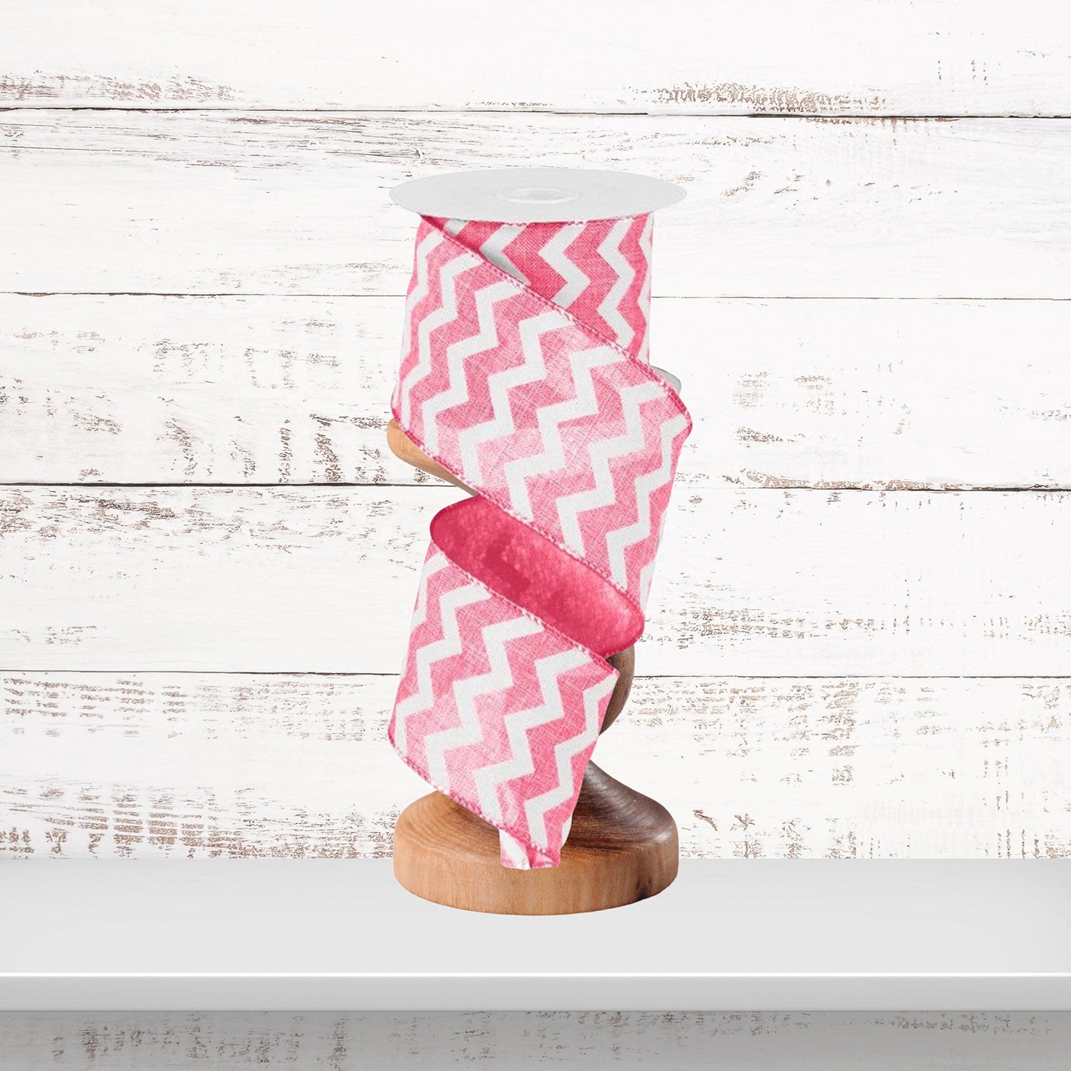 Chevron Pattern Pink White Wired Ribbon