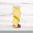 2.5 inch Wired Ribbon, Yellow and White Chevron Pattern Ribbon, RG101929, Desert Wreath Creations, Craft Supplies