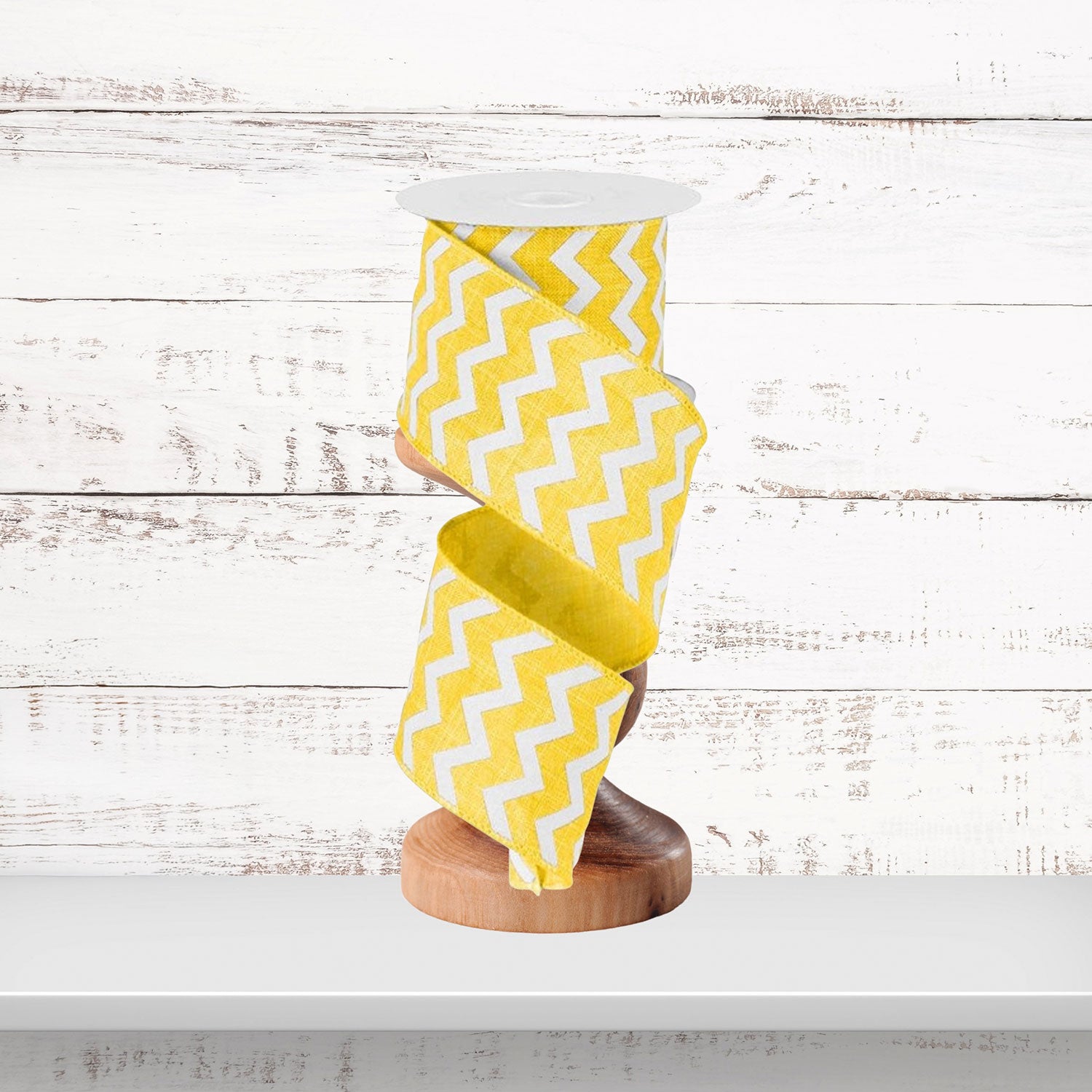 2.5 inch Wired Ribbon, Yellow and White Chevron Pattern Ribbon, RG101929, Desert Wreath Creations, Craft Supplies