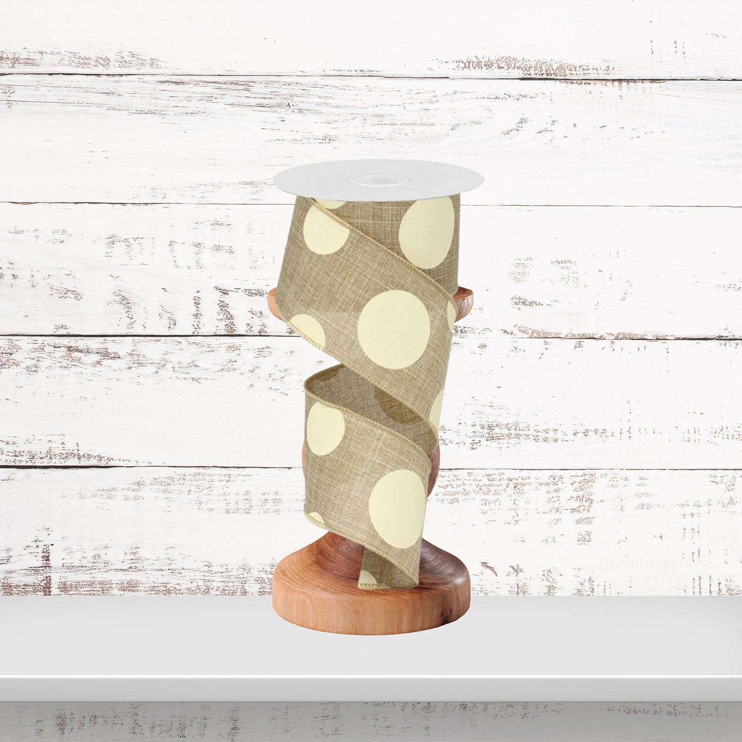 Cream and Tan Giant Multi Dots Wired Ribbon
