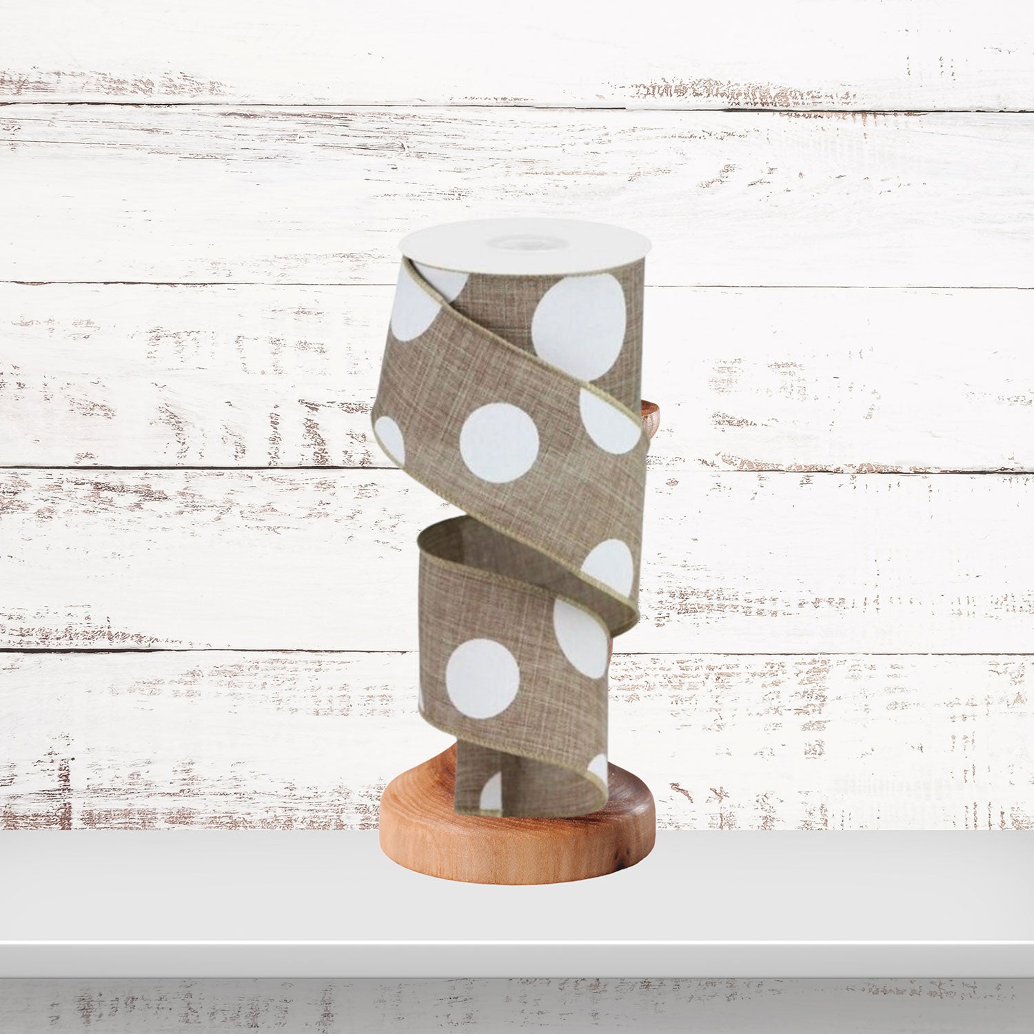 Cream and White Giant Multi Dots Wired Ribbon