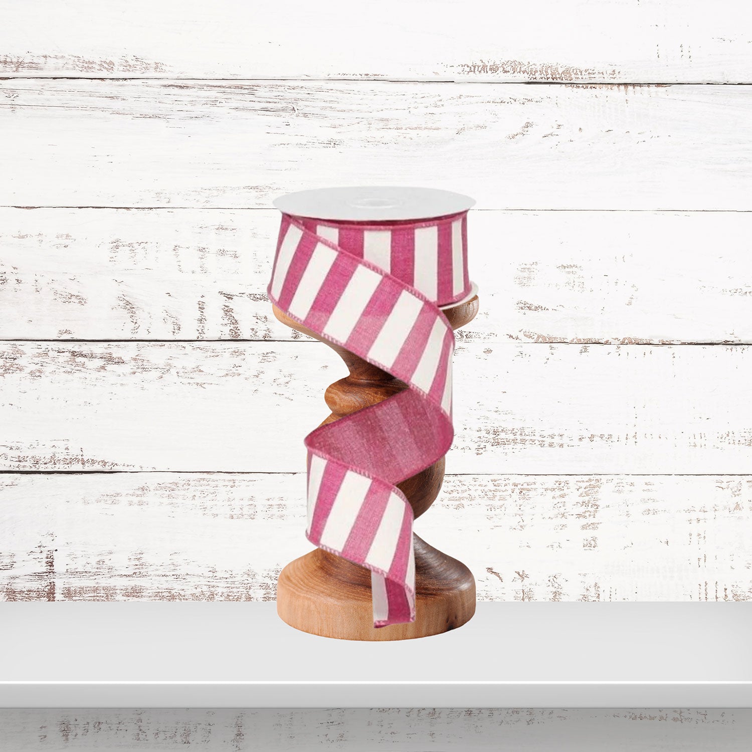Fuchsia White Horizontal Stripe Wired Ribbon