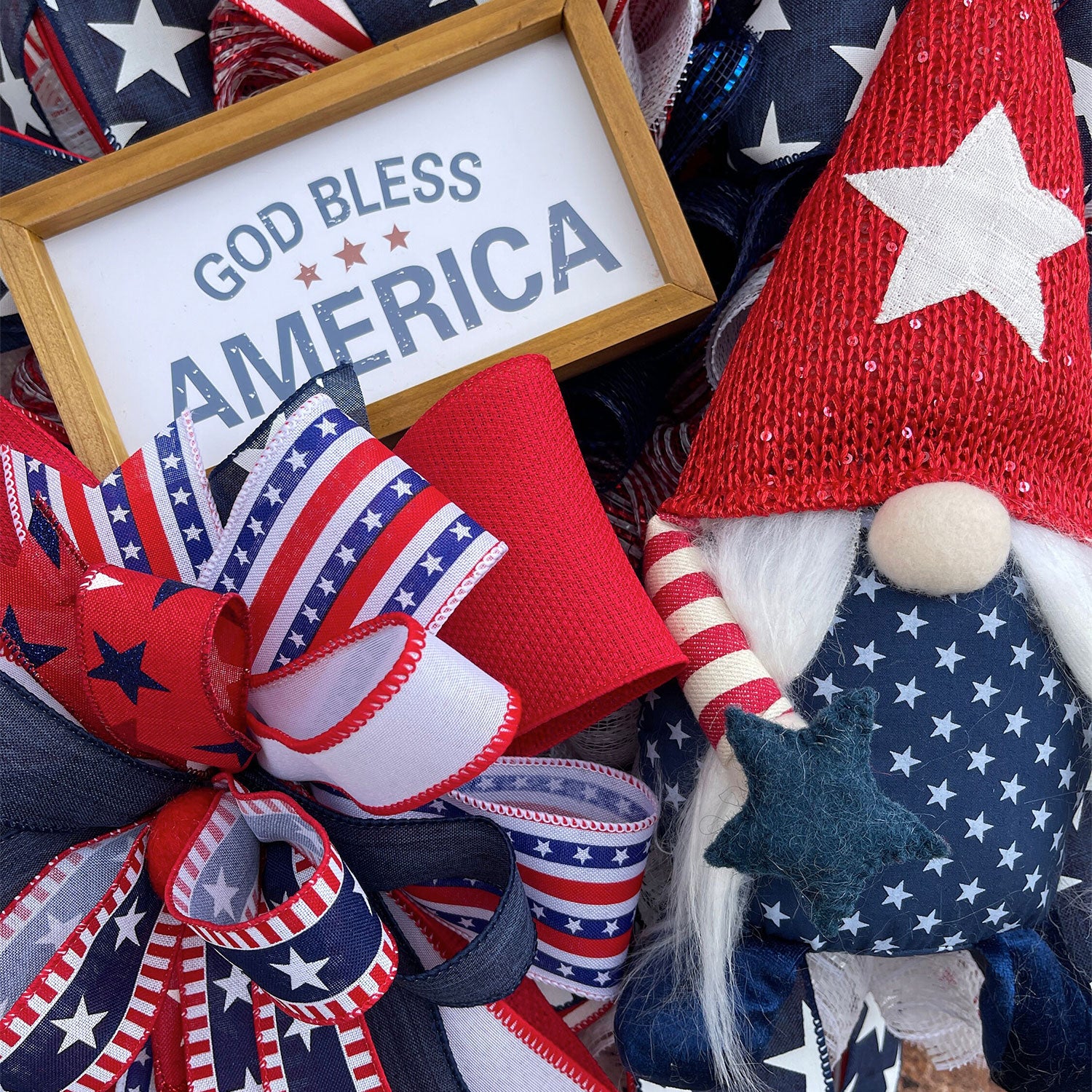God Bless America Gnome Wreath