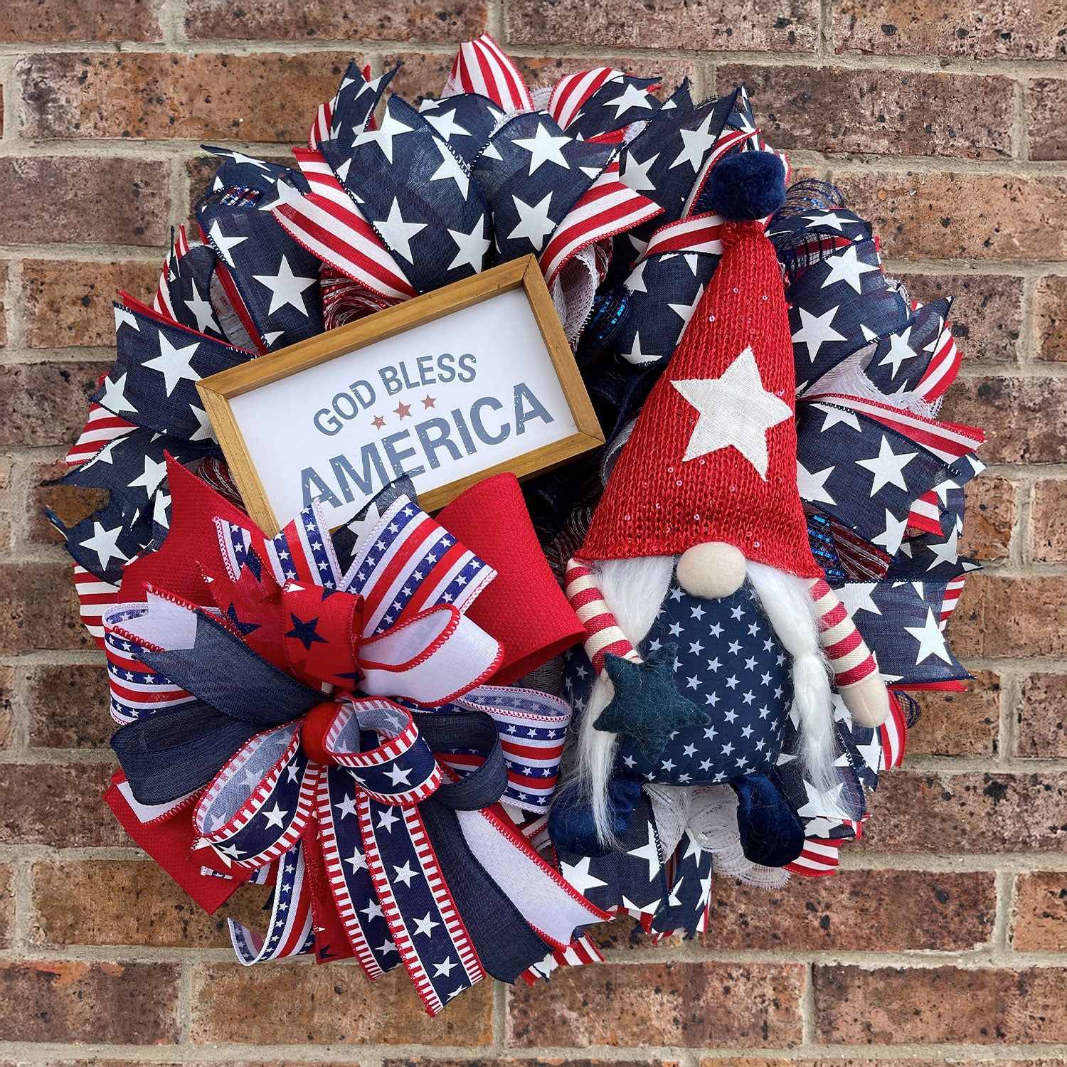 God Bless America Gnome Wreath